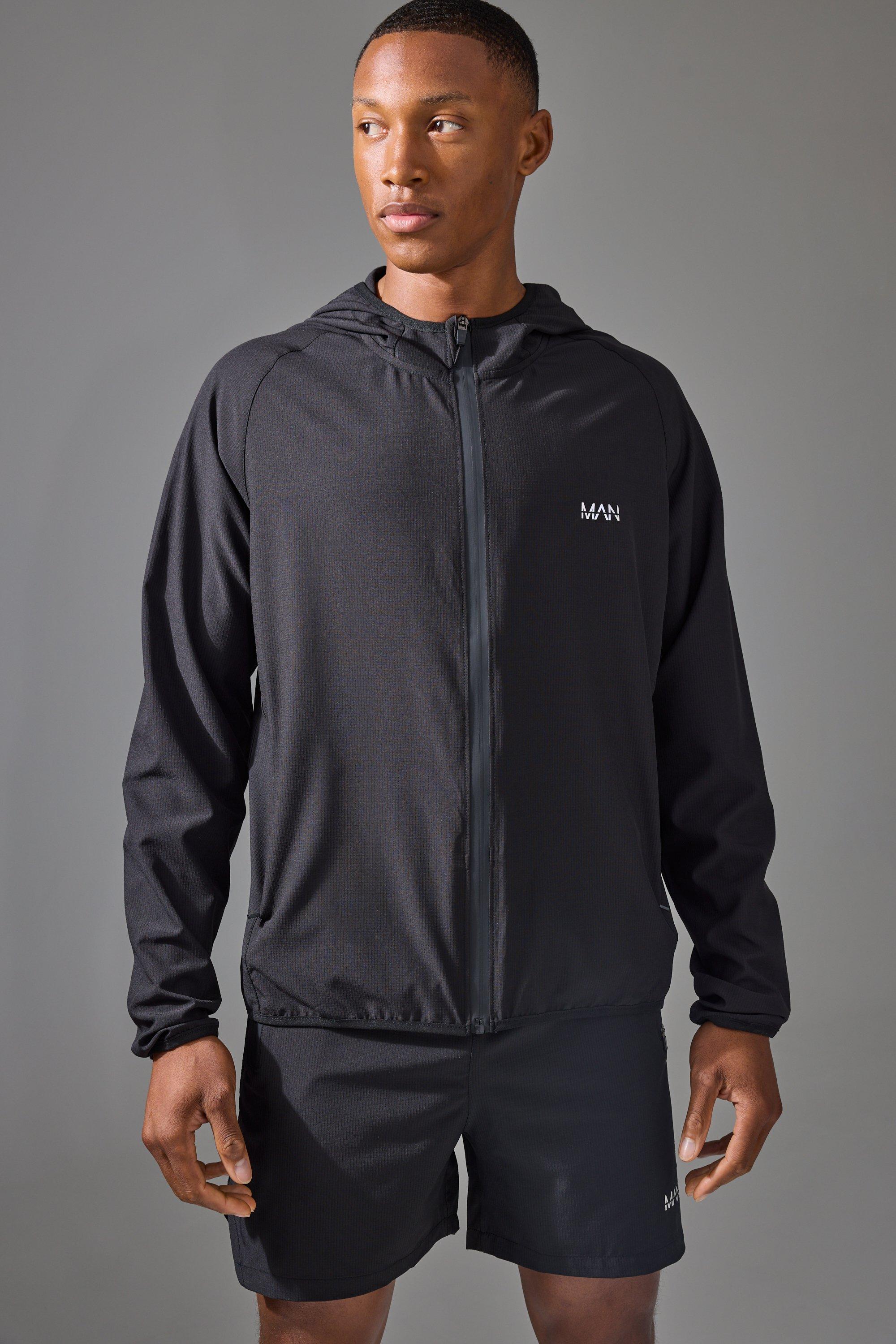 Mens Black Man Active Stretch Ripstop Regular Fit Windbreaker, Black