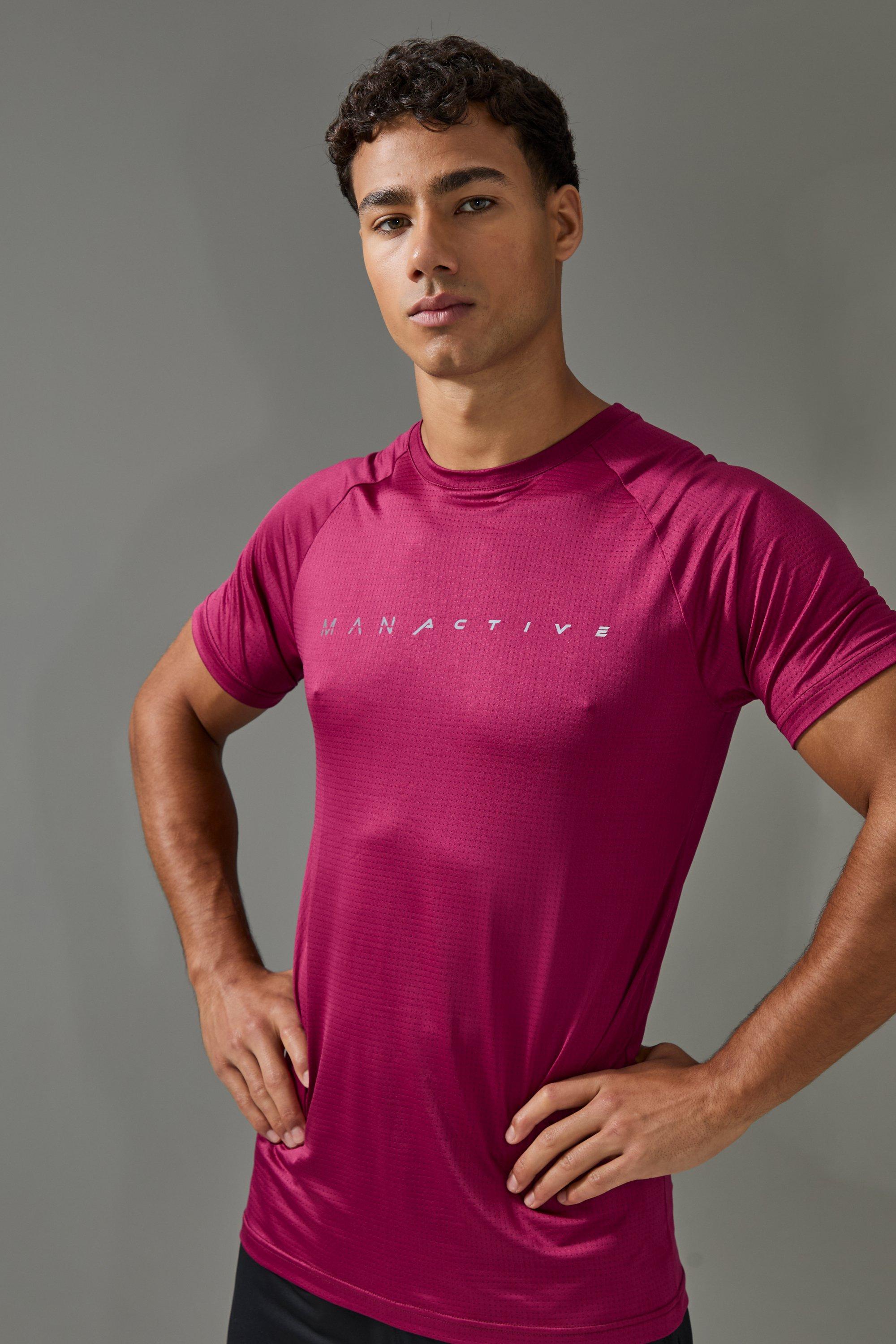 Mens Red Man Active Muscle Fit Breathable Lightweight T-shirt, Red