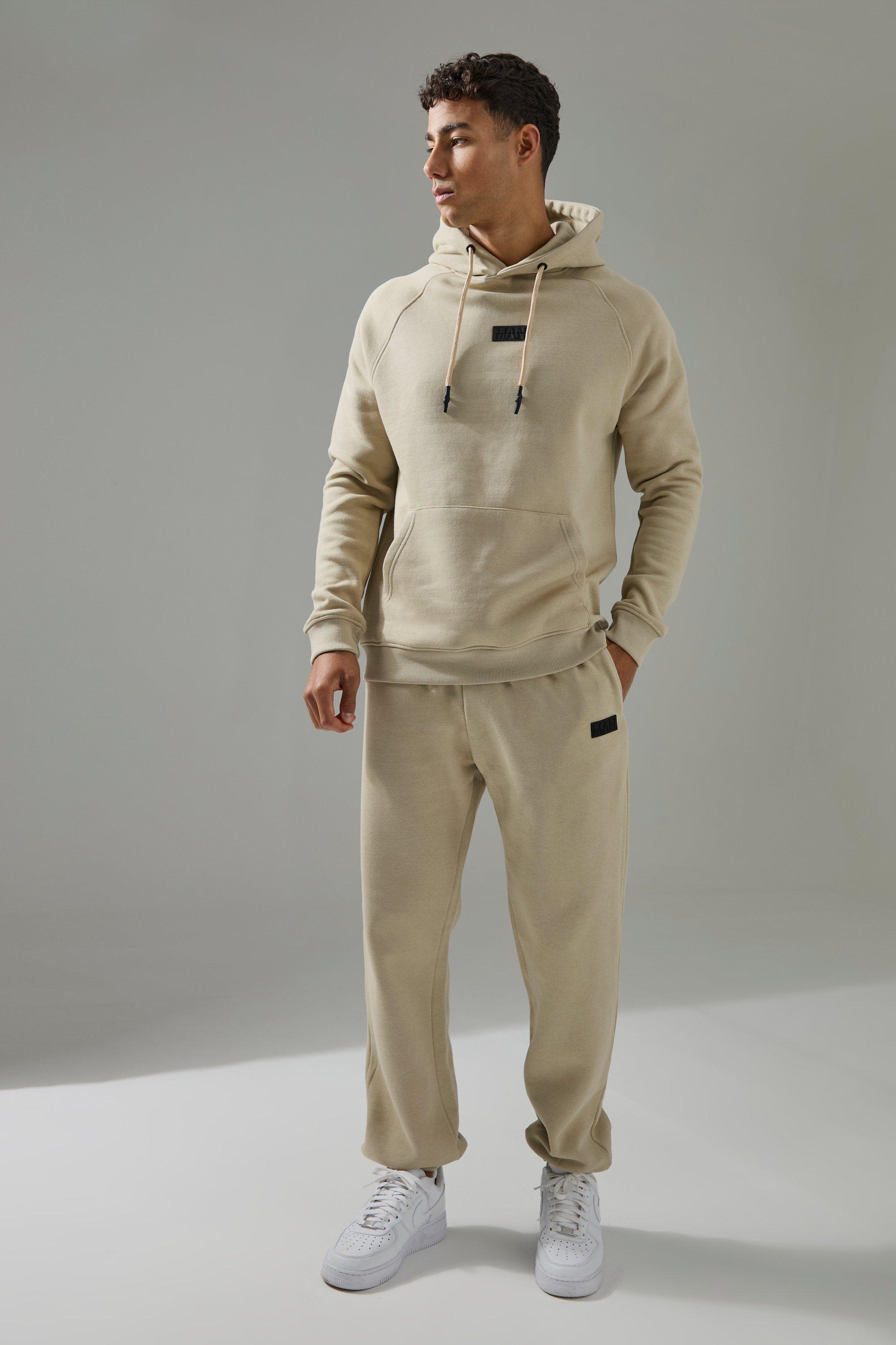 Mens Beige Man Active Hoodie & Jogger Tracksuit, Beige