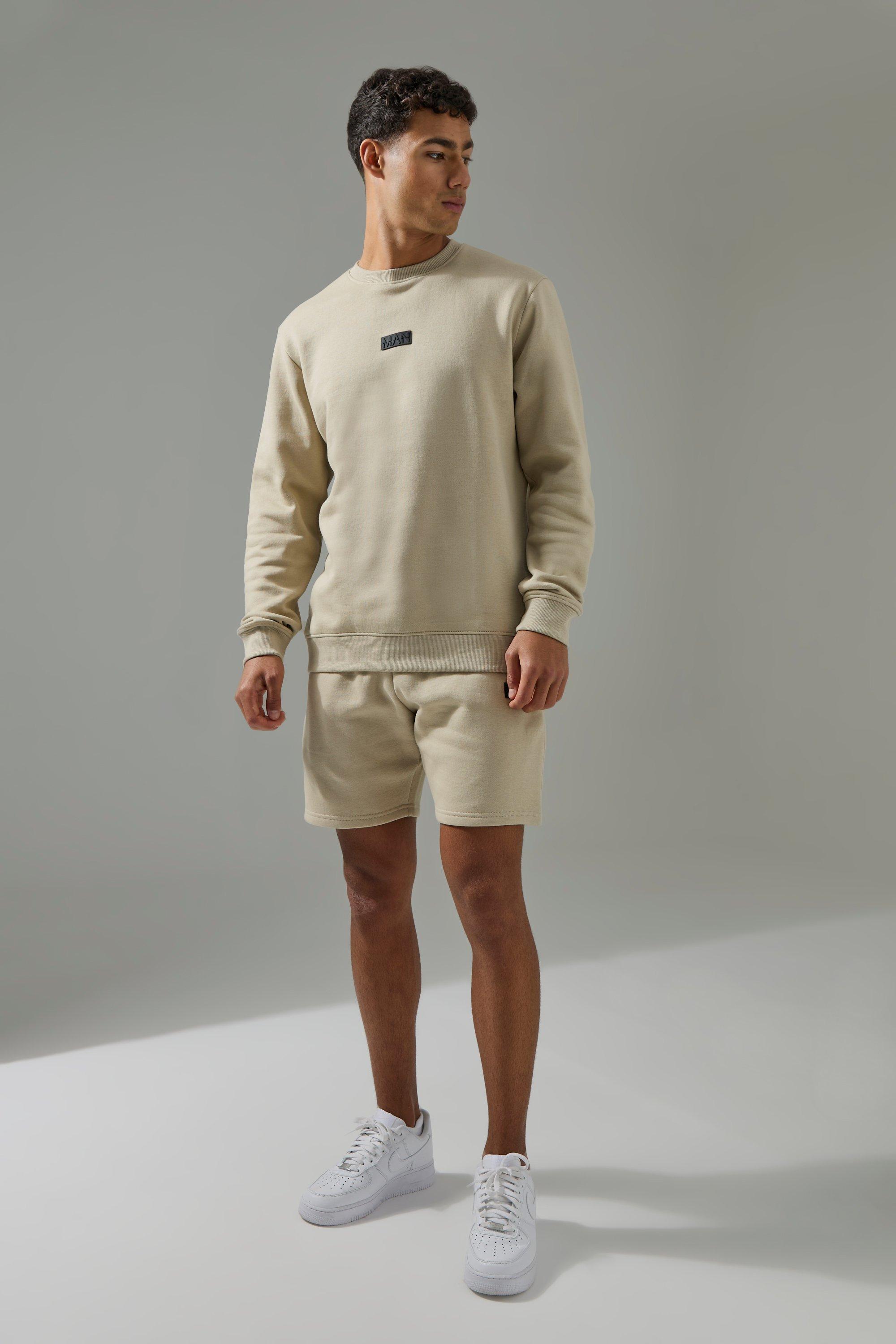 Mens Beige Man Active Sweatshirt & Short Tracksuit, Beige