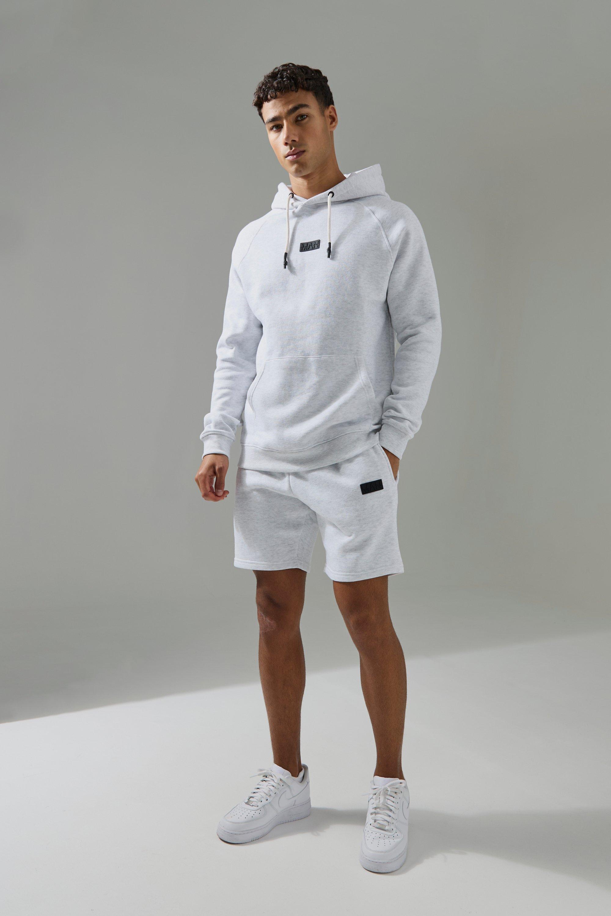 Mens Grey Man Active Regular Fit Hoodie & Short Tracksuit, Grey