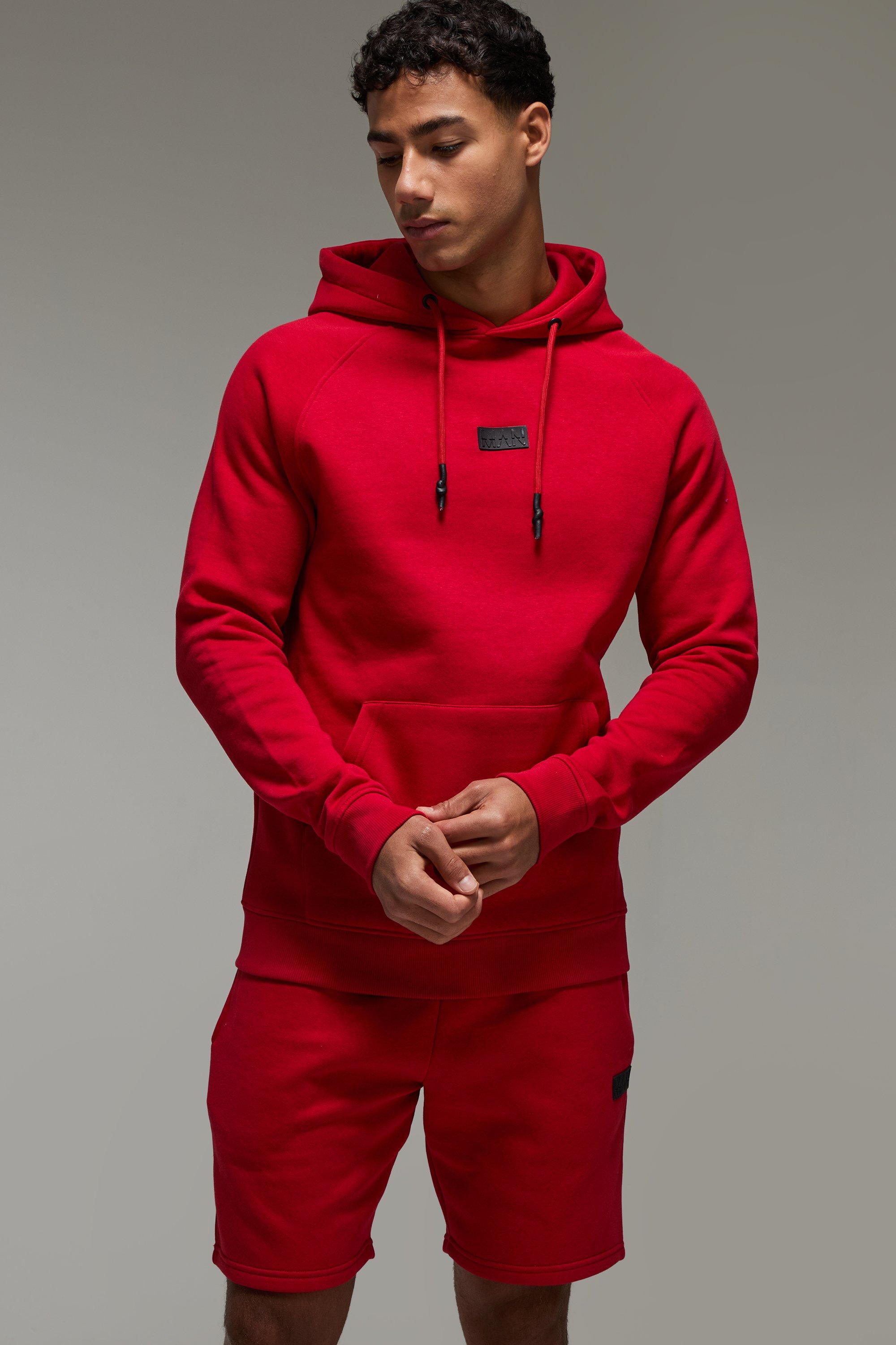 Mens Red Man Active Regular Fit Hoodie & Short Tracksuit, Red