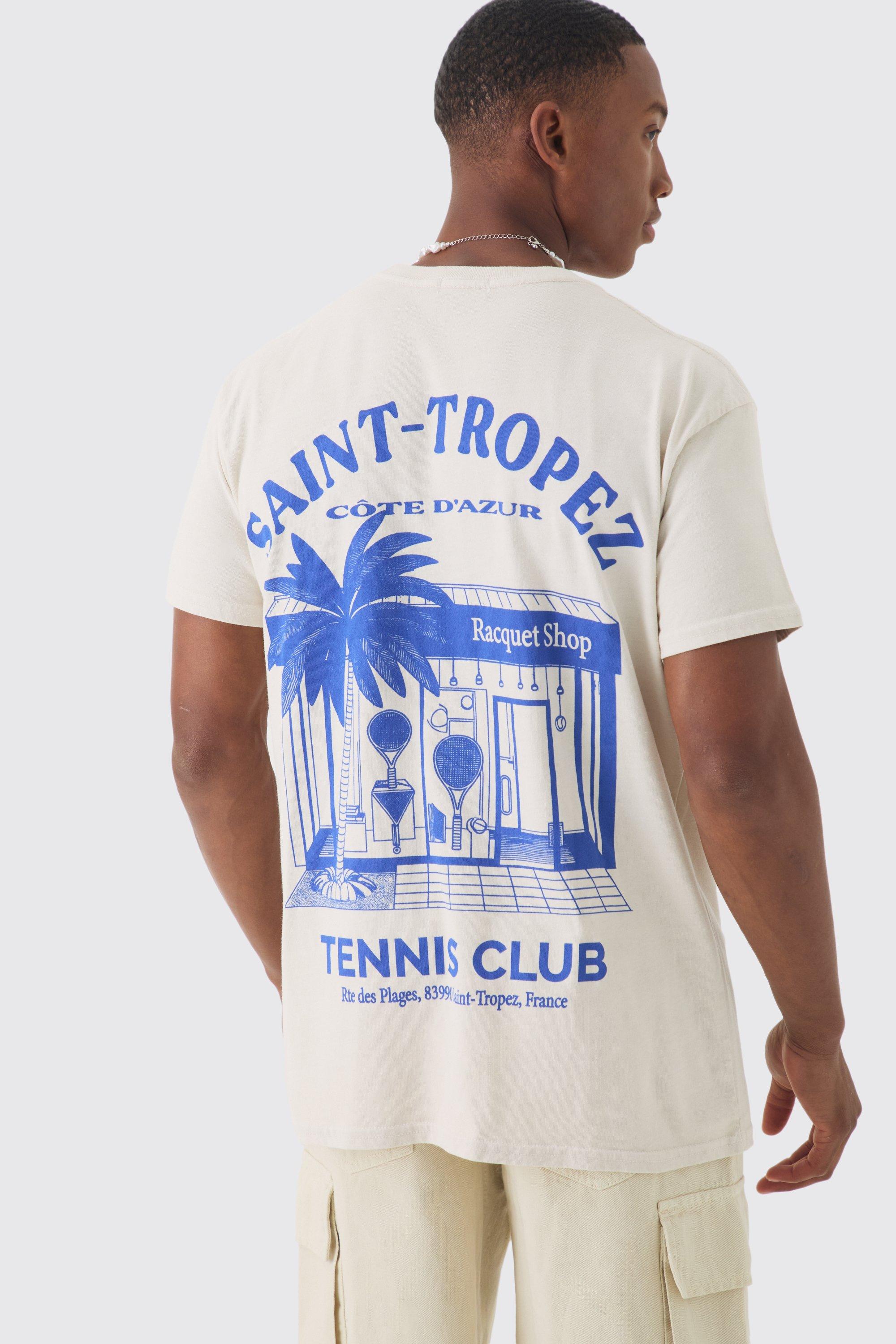 T-shirt oversize con stampa Saint Tropez e girocollo esteso, Cream