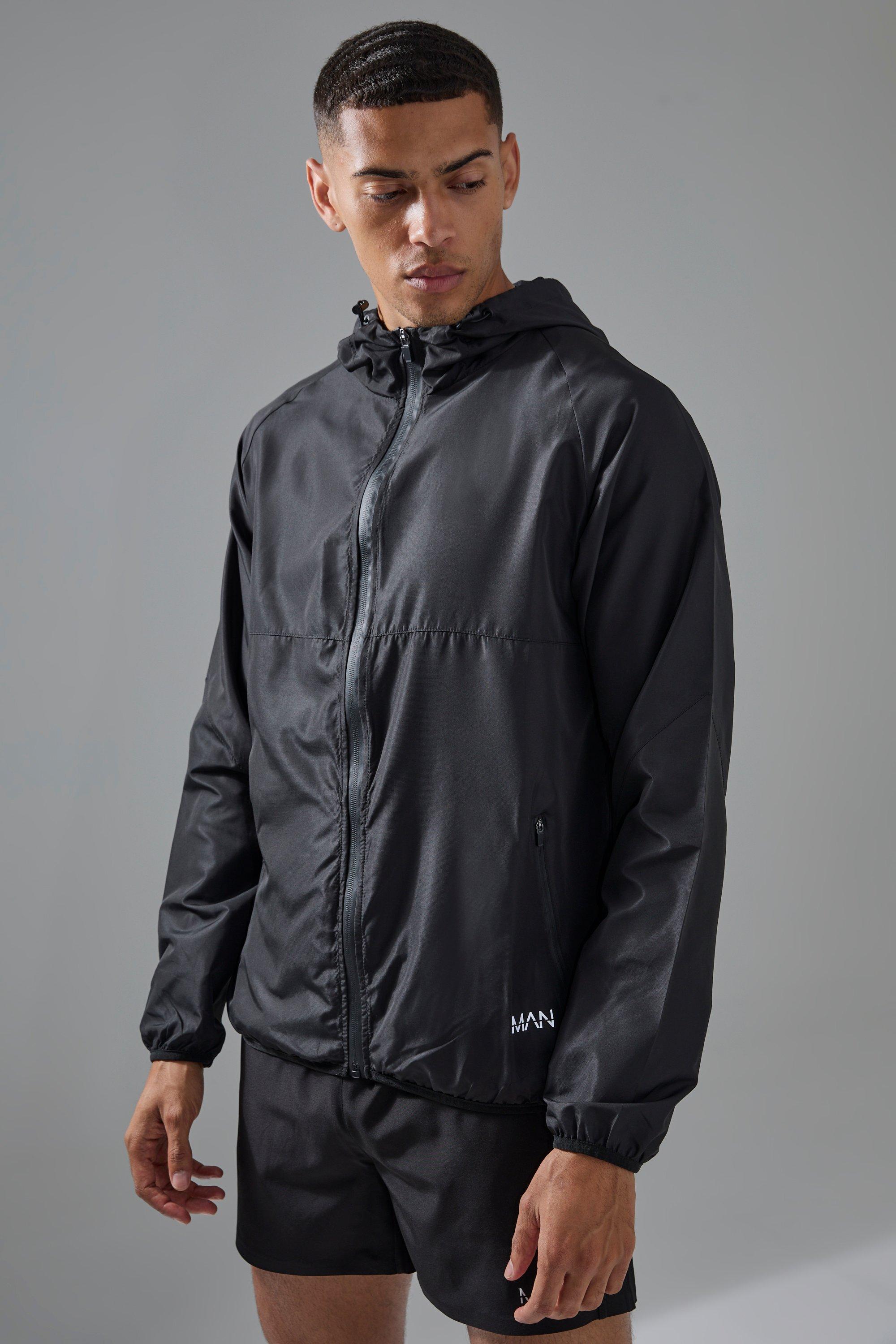 Mens Black Man Active Ripstop Shower Resist Windbreaker, Black