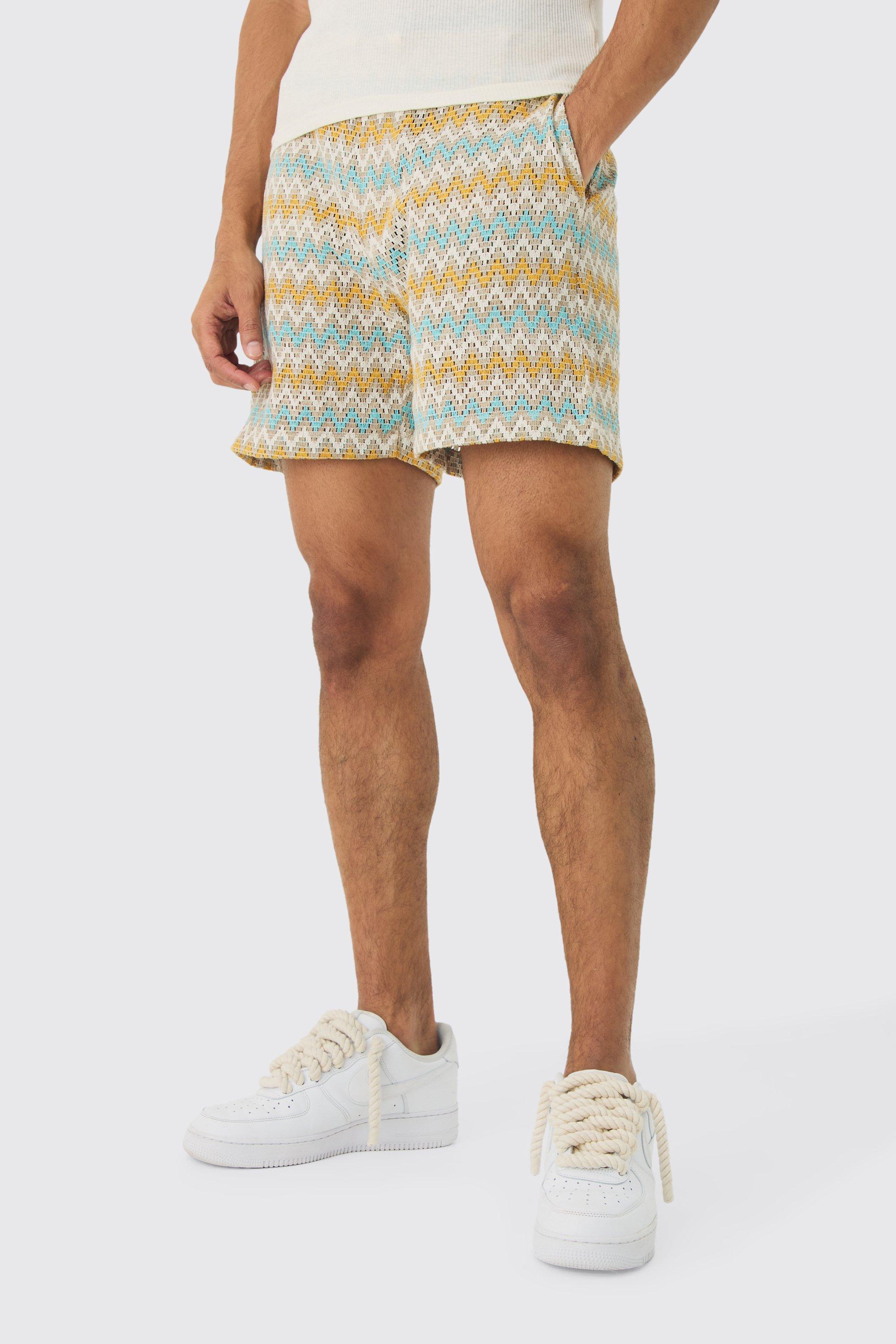 Elasticated Waist Zig Zag Crochet Shorts, Multi