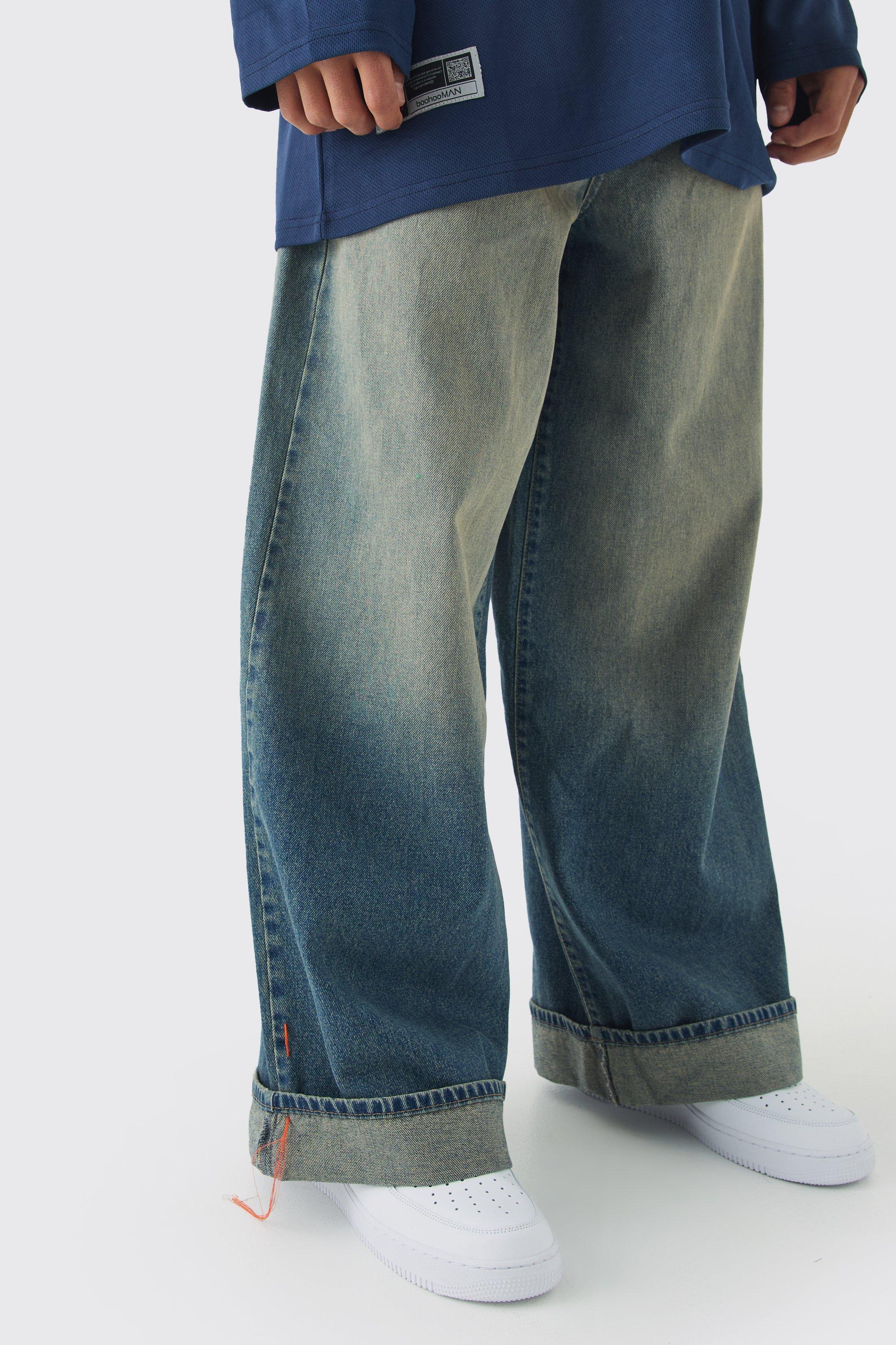 Jeans extra comodi in denim rigido con cuciture, Azzurro