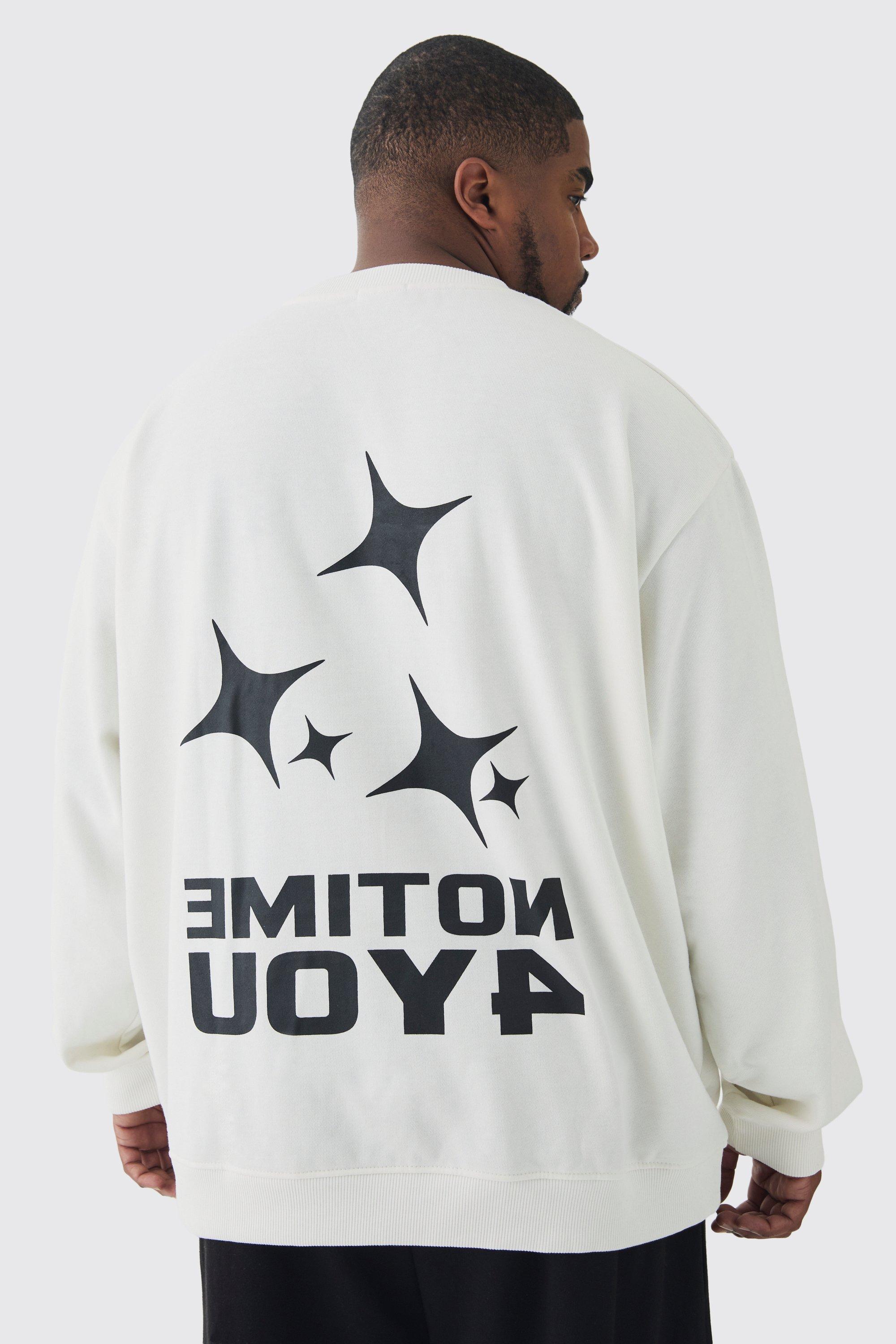 Mens Cream Plus Back Print Oversized Sweatshirt, Cream