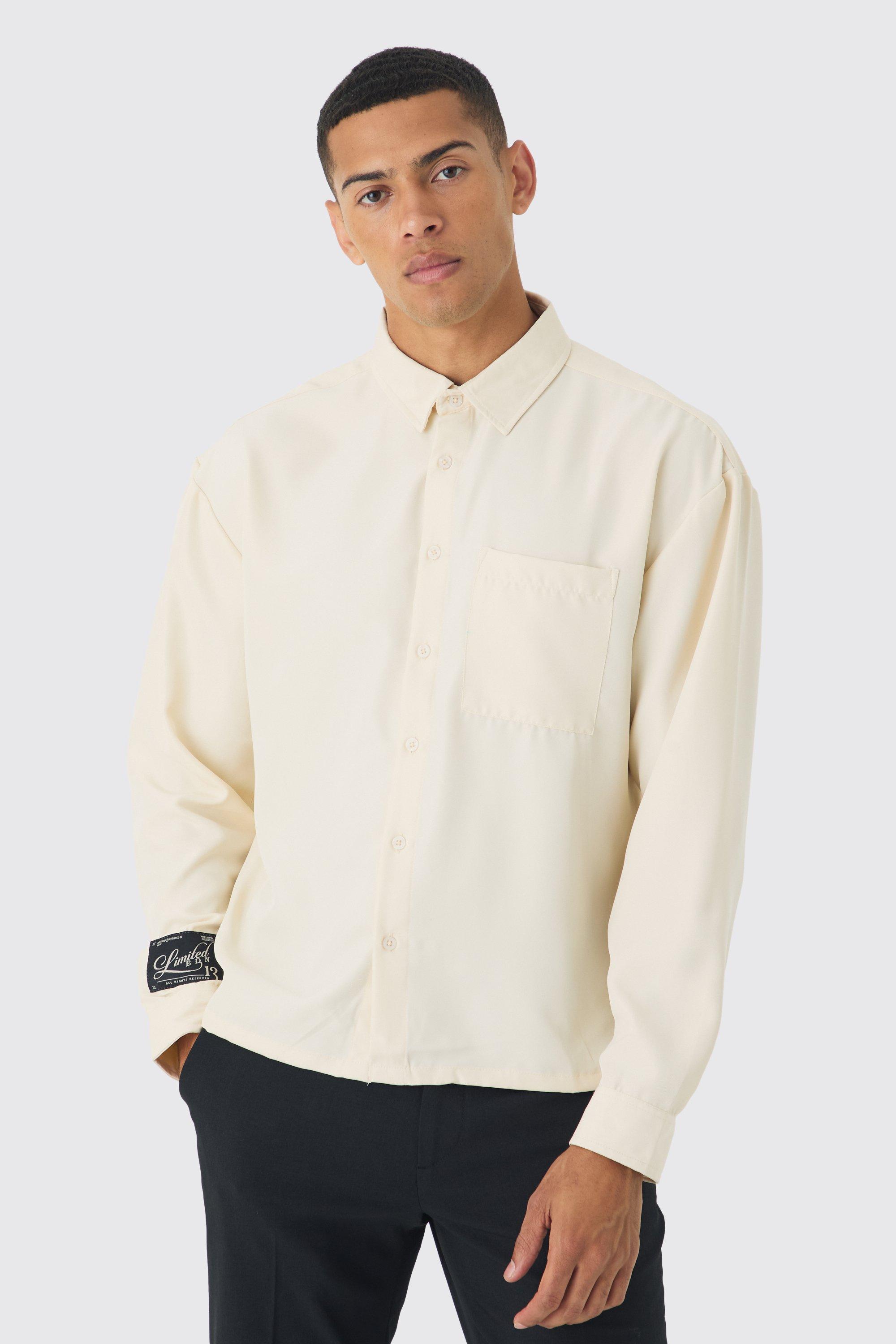 Mens Cream Oversized Soft Twill Long Sleeve Shirt, Cream