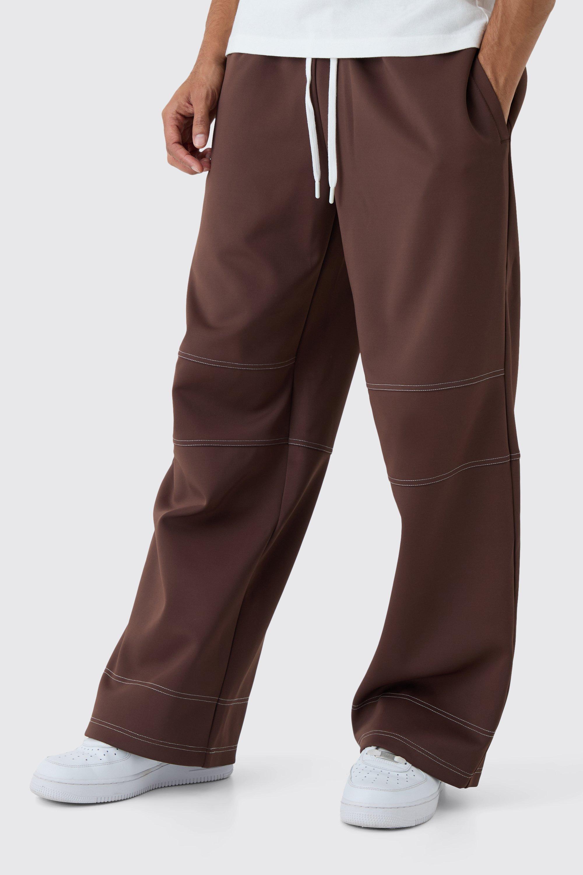 Pantaloni tuta a gamba ampia in Scuba con cuciture a contrasto, Brown