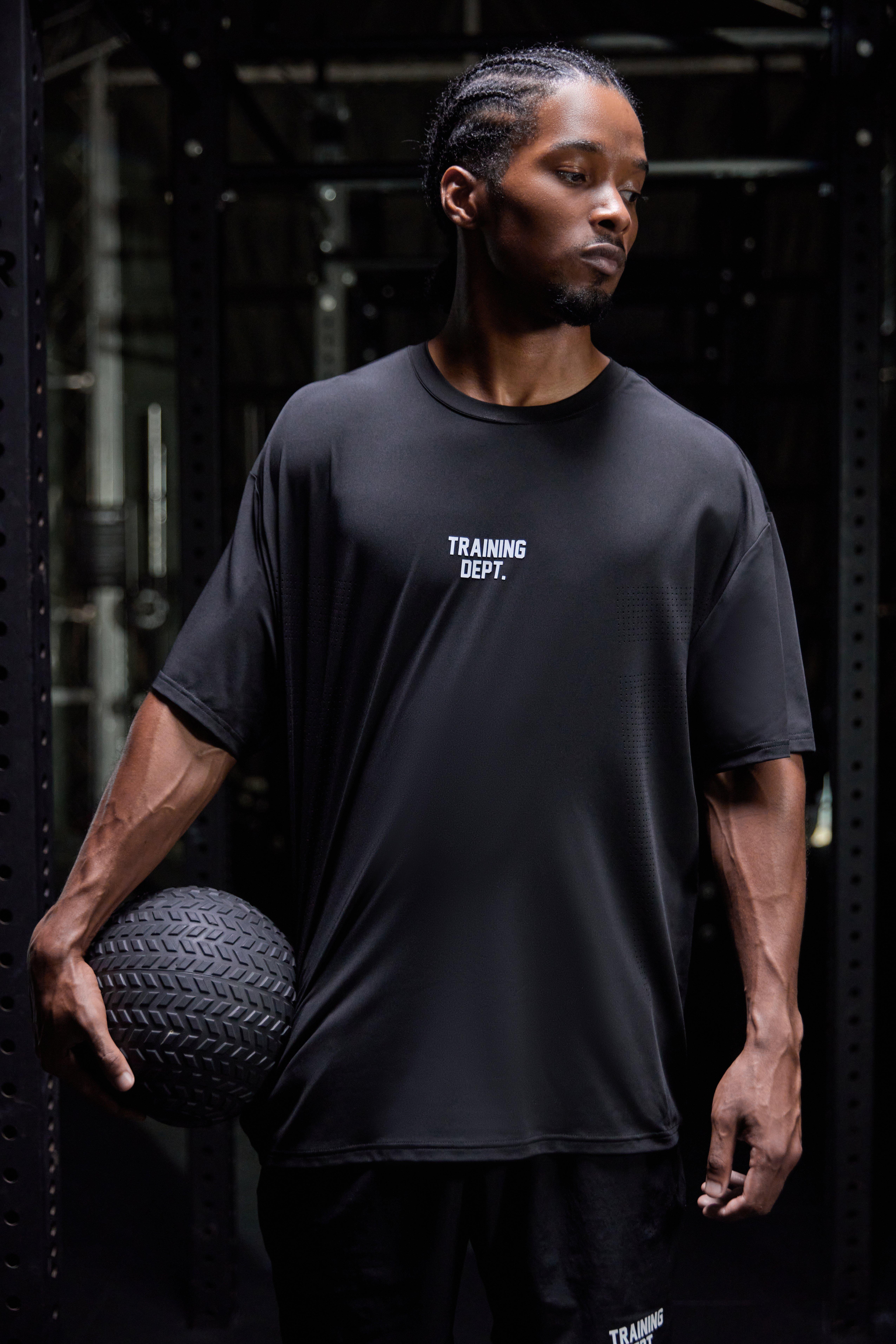 T-shirt oversize Man Active Training Dept per alta performance traforata, Nero