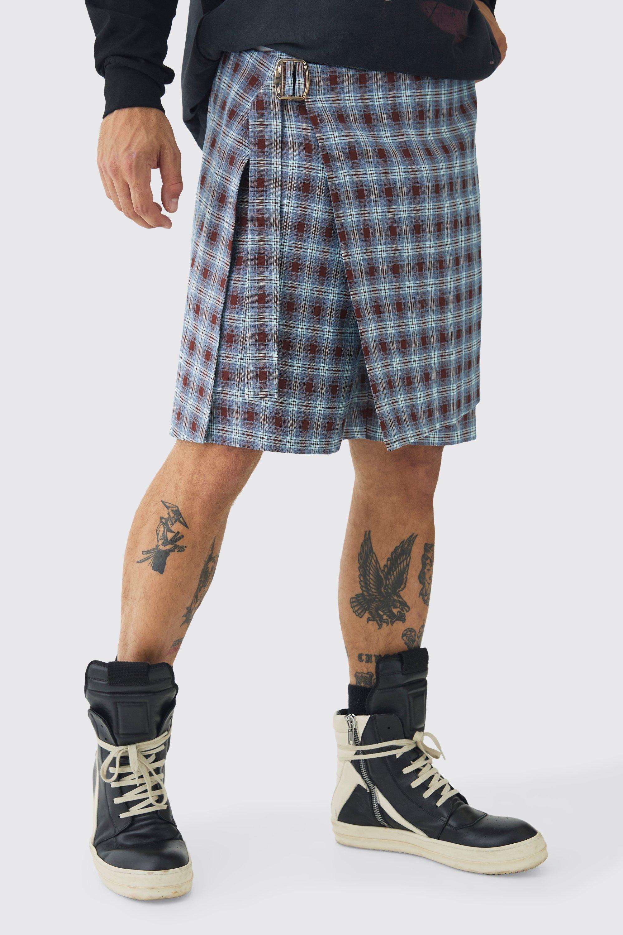 Mens Multi Tailored Check Shorts With Skirt Overlay, Multi