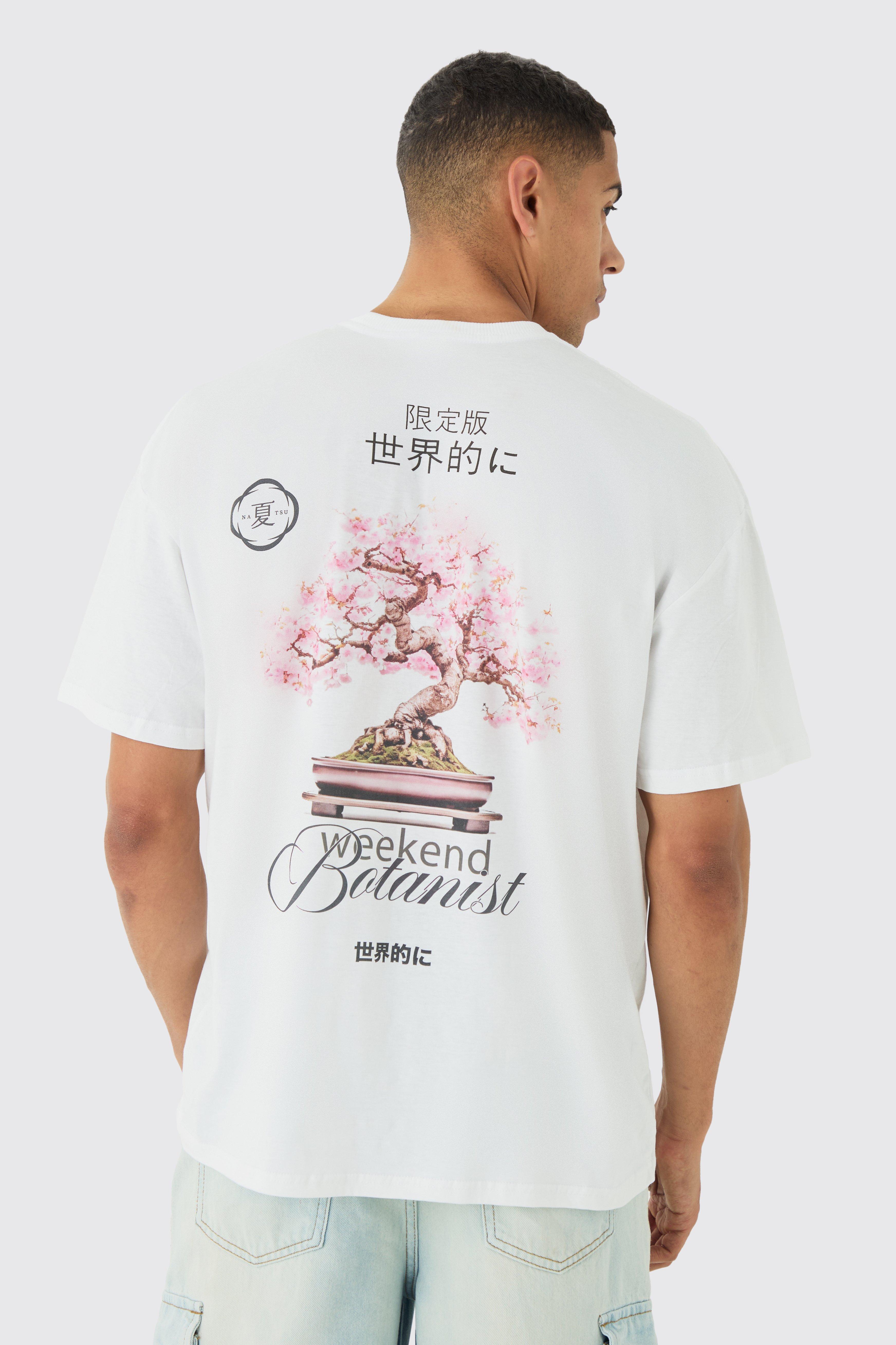 Mens White Oversized Botanist Tree Print T-shirt, White