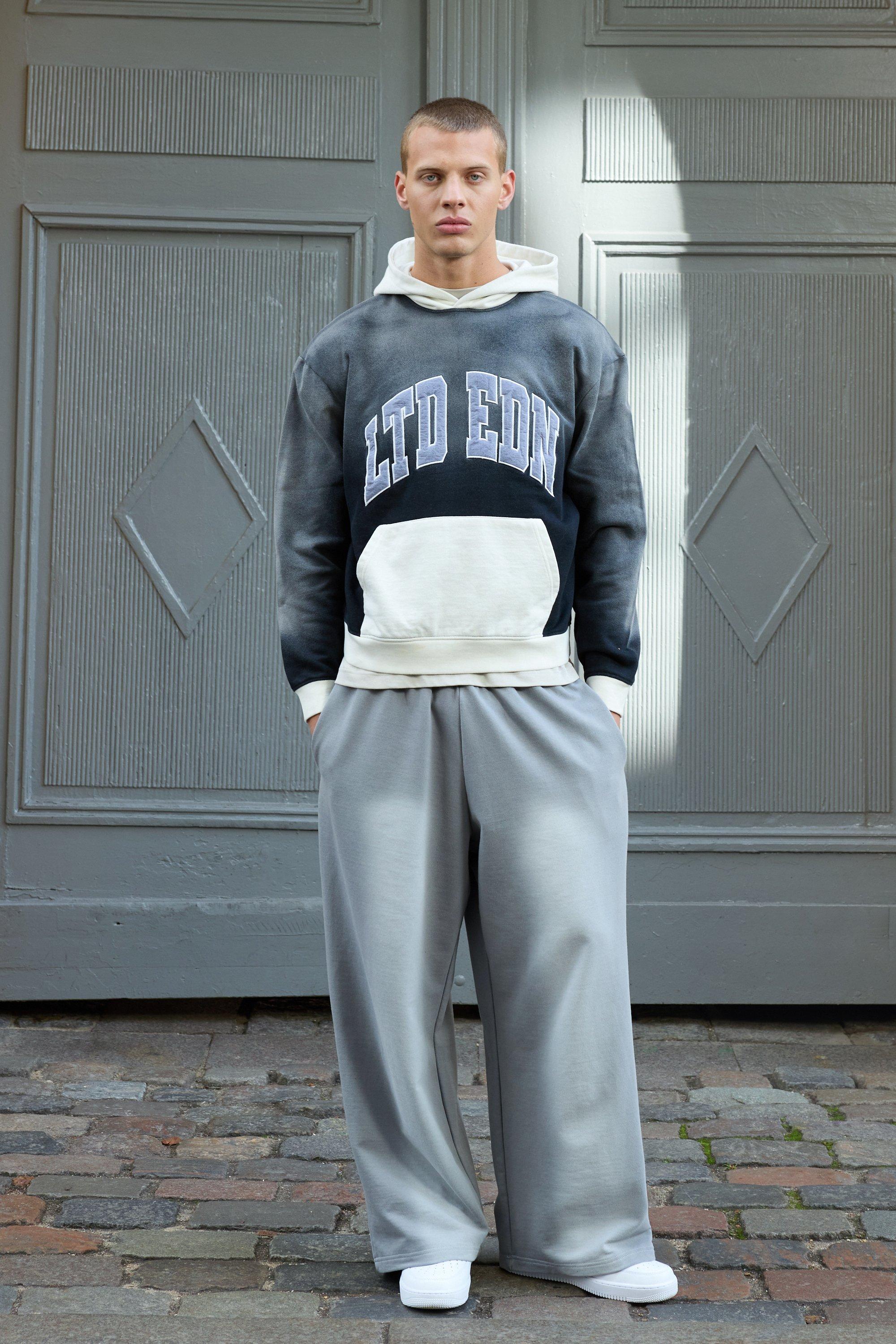 Pantaloni tuta Boxer a gamba ampia candeggiati in vita con rovescio a ricci, Grigio