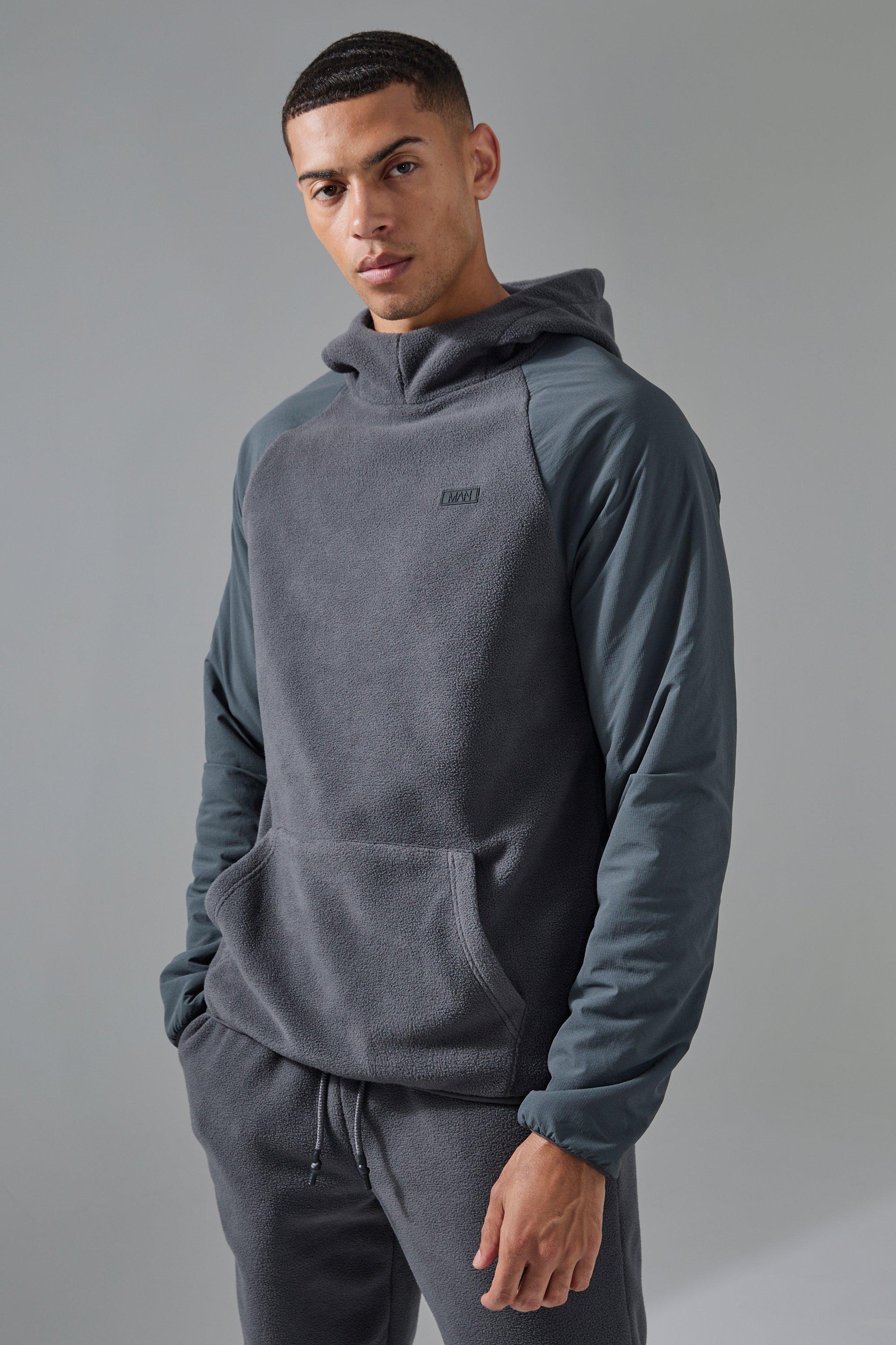 Felpa a collo alto Man Active in fleece con cappuccio, Grigio