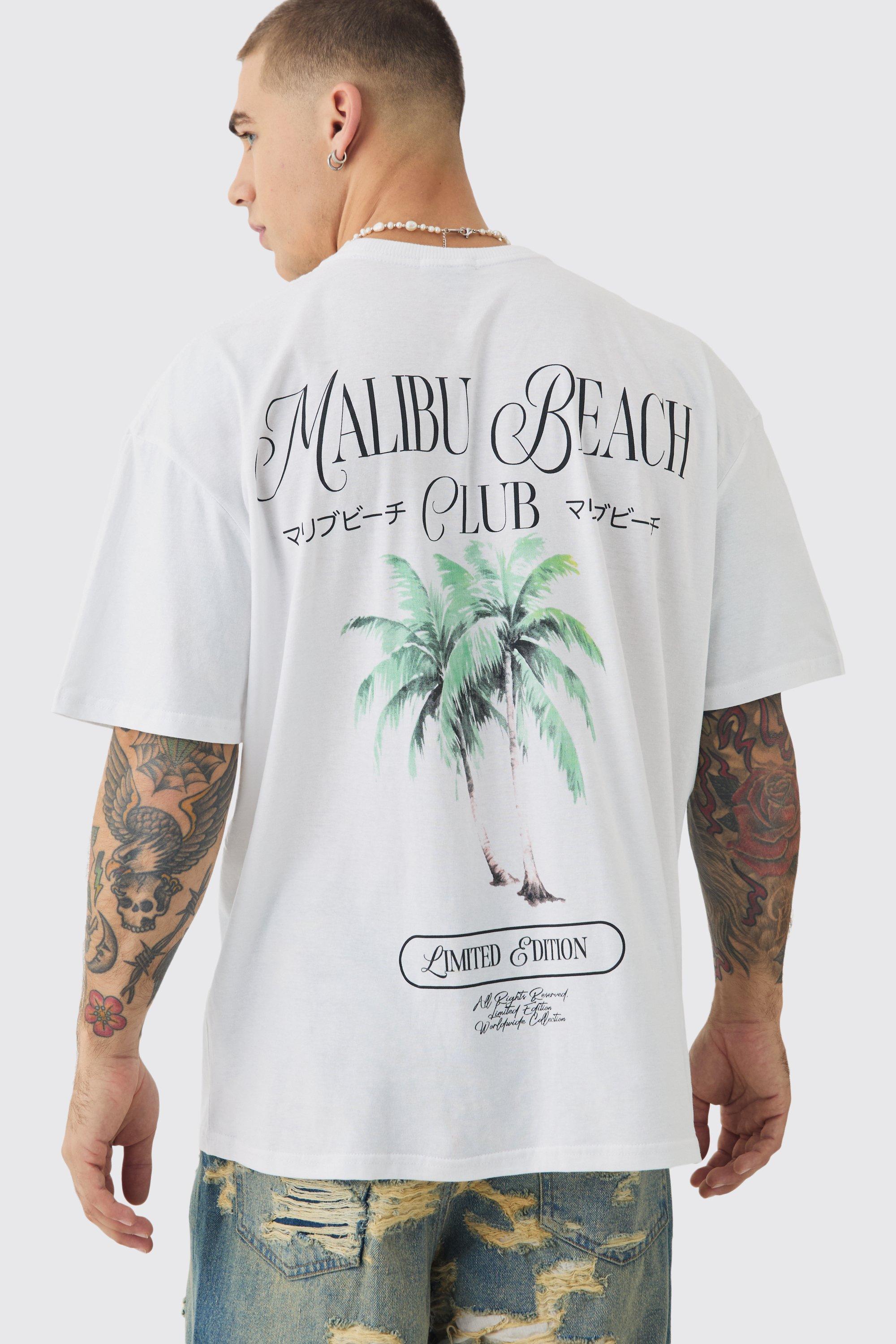 T-shirt oversize con stampa Malibu Tree, Bianco