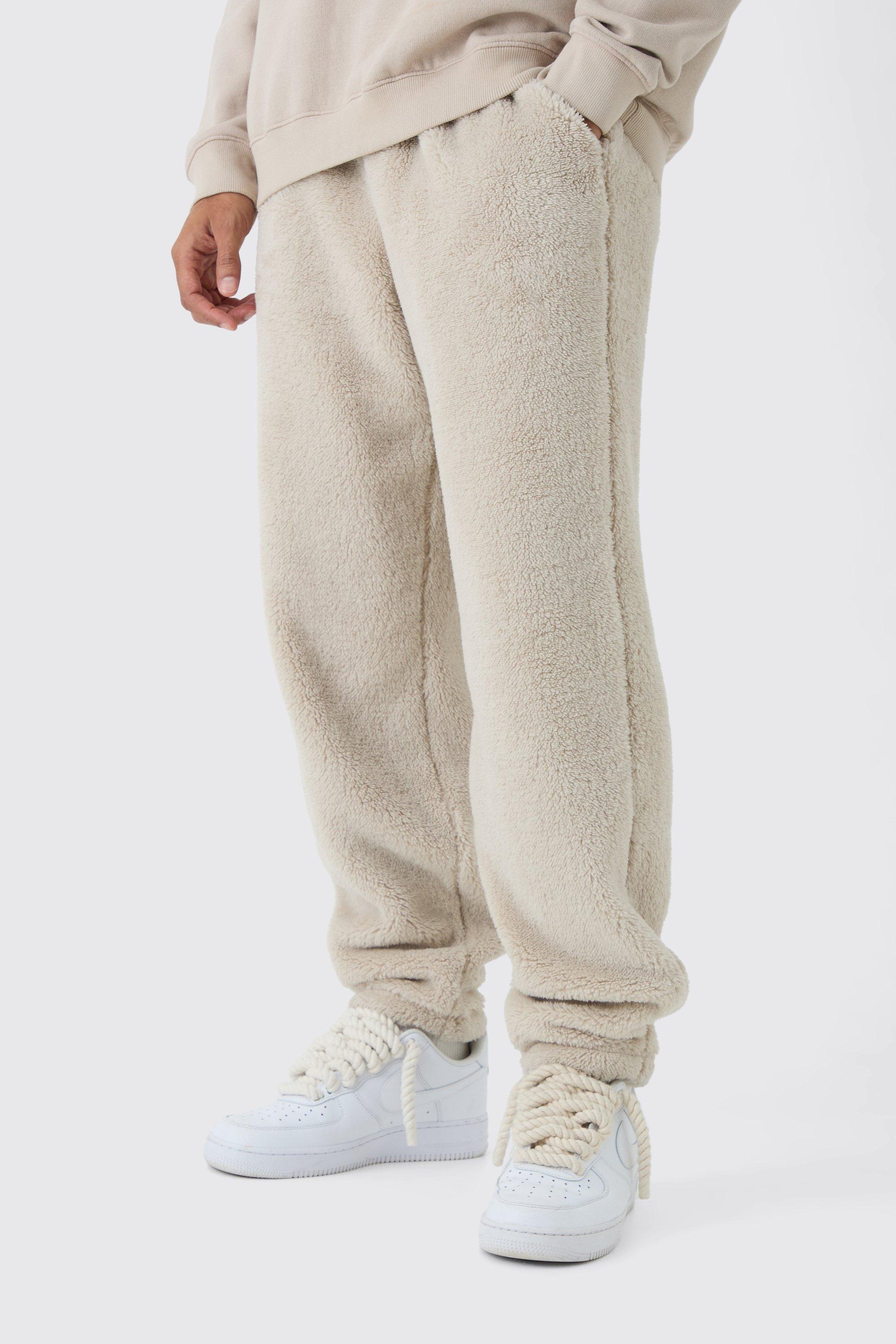 Pantaloni tuta da casa oversize in pile borg, Beige