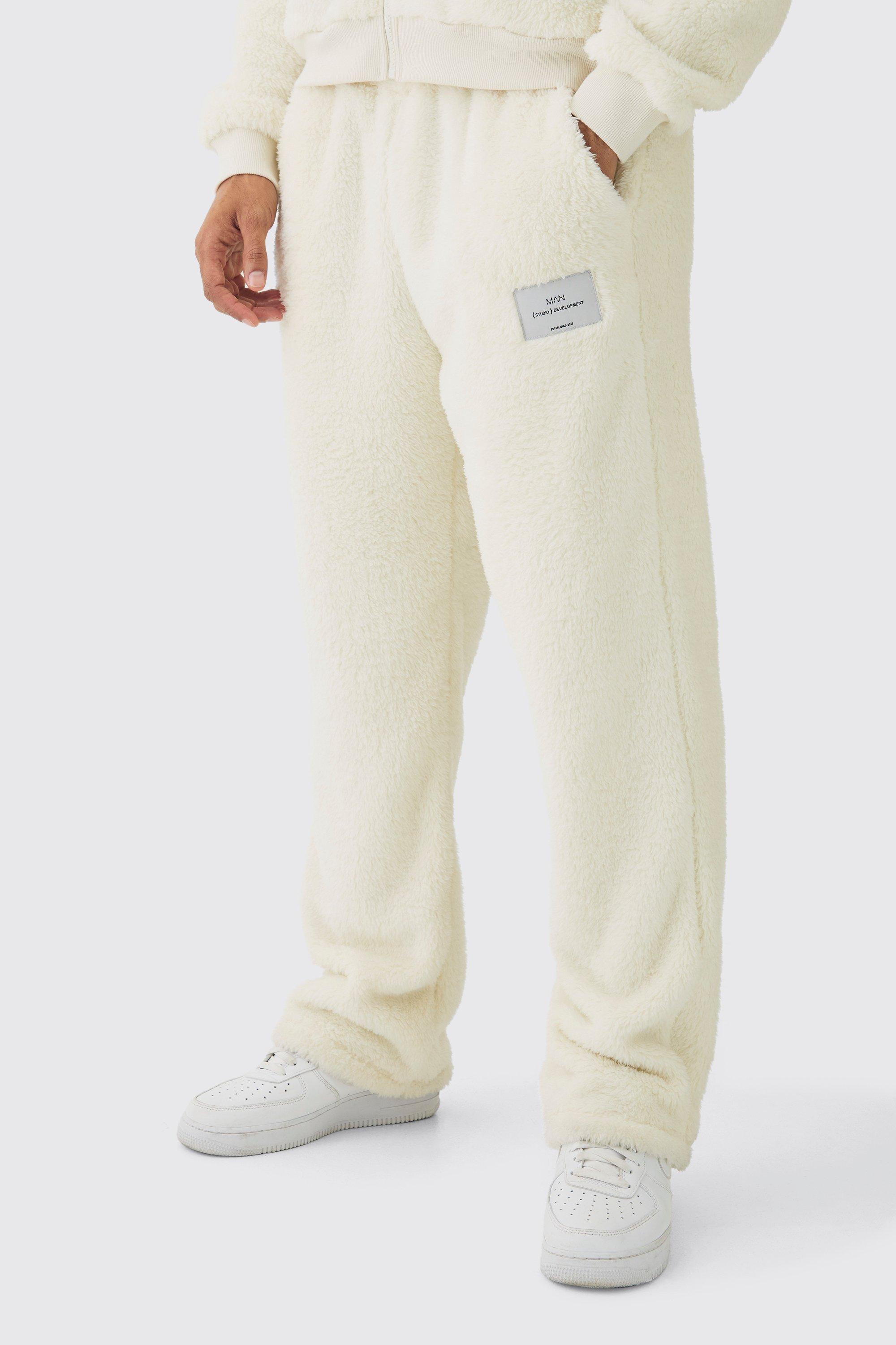 Pantaloni tuta dritti Limited Edition in pile borg Teddy, Cream