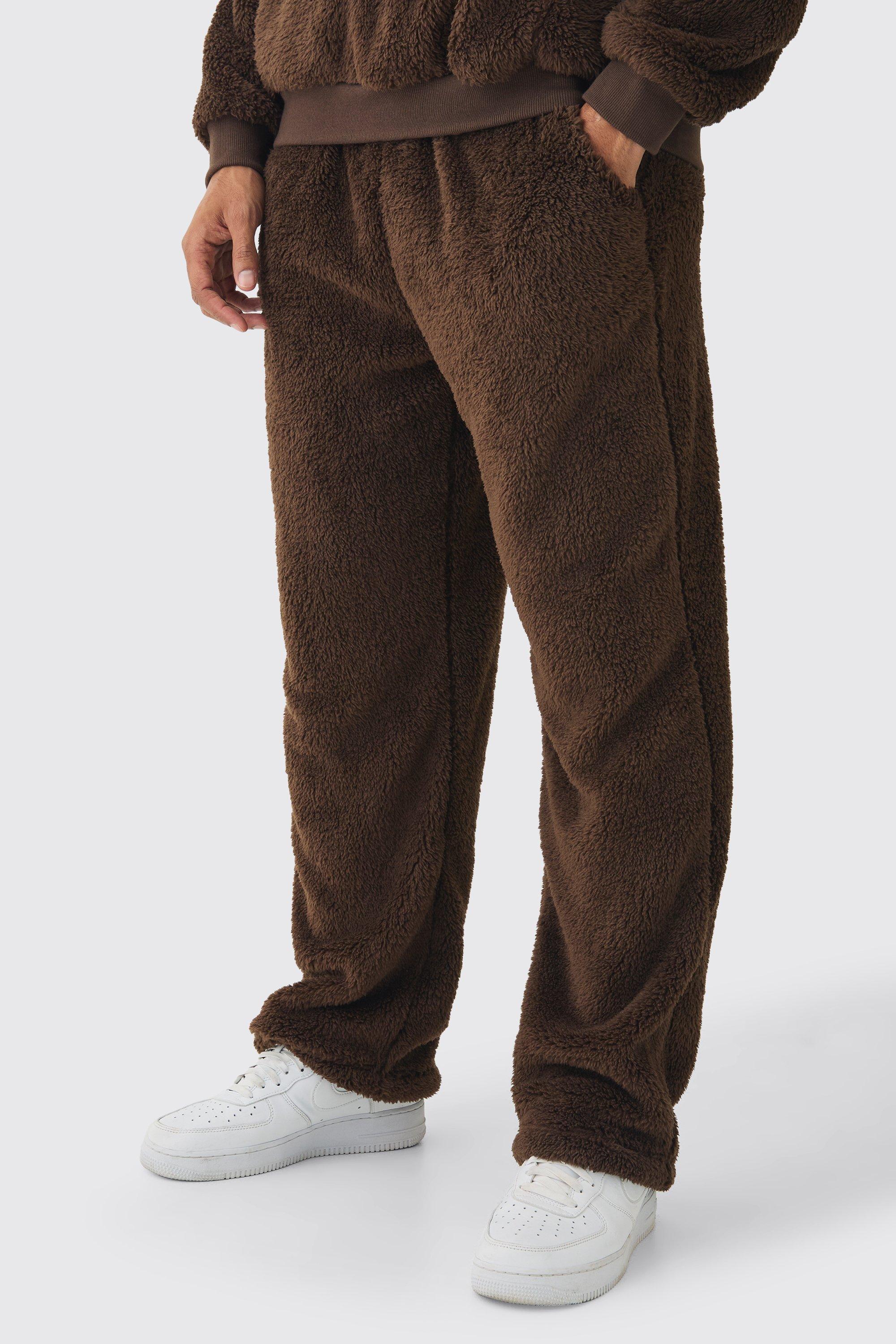 Pantaloni tuta dritti in pile borg Teddy, Brown