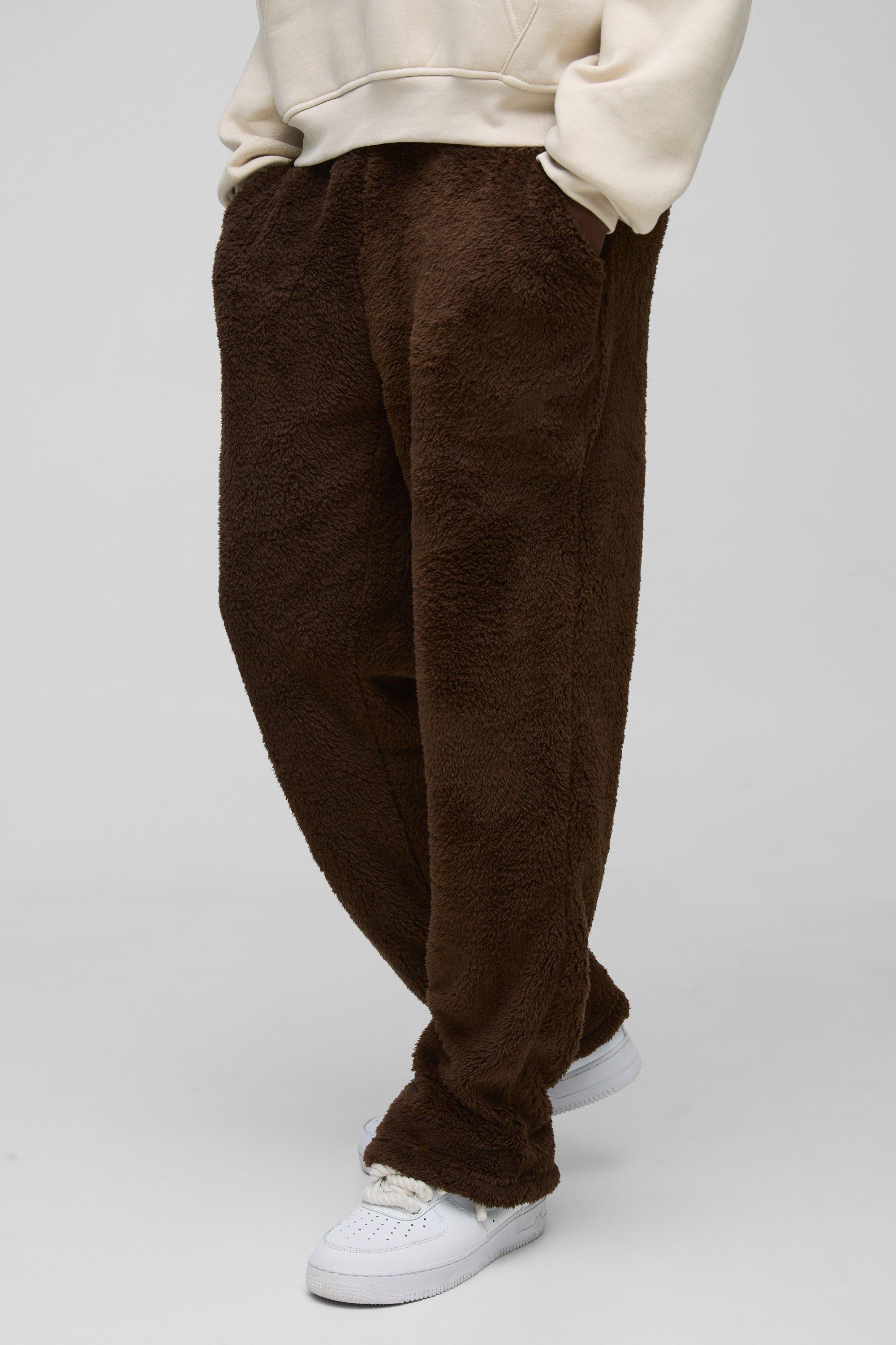 Mens Brown Straight Leg Teddy Borg Joggers, Brown