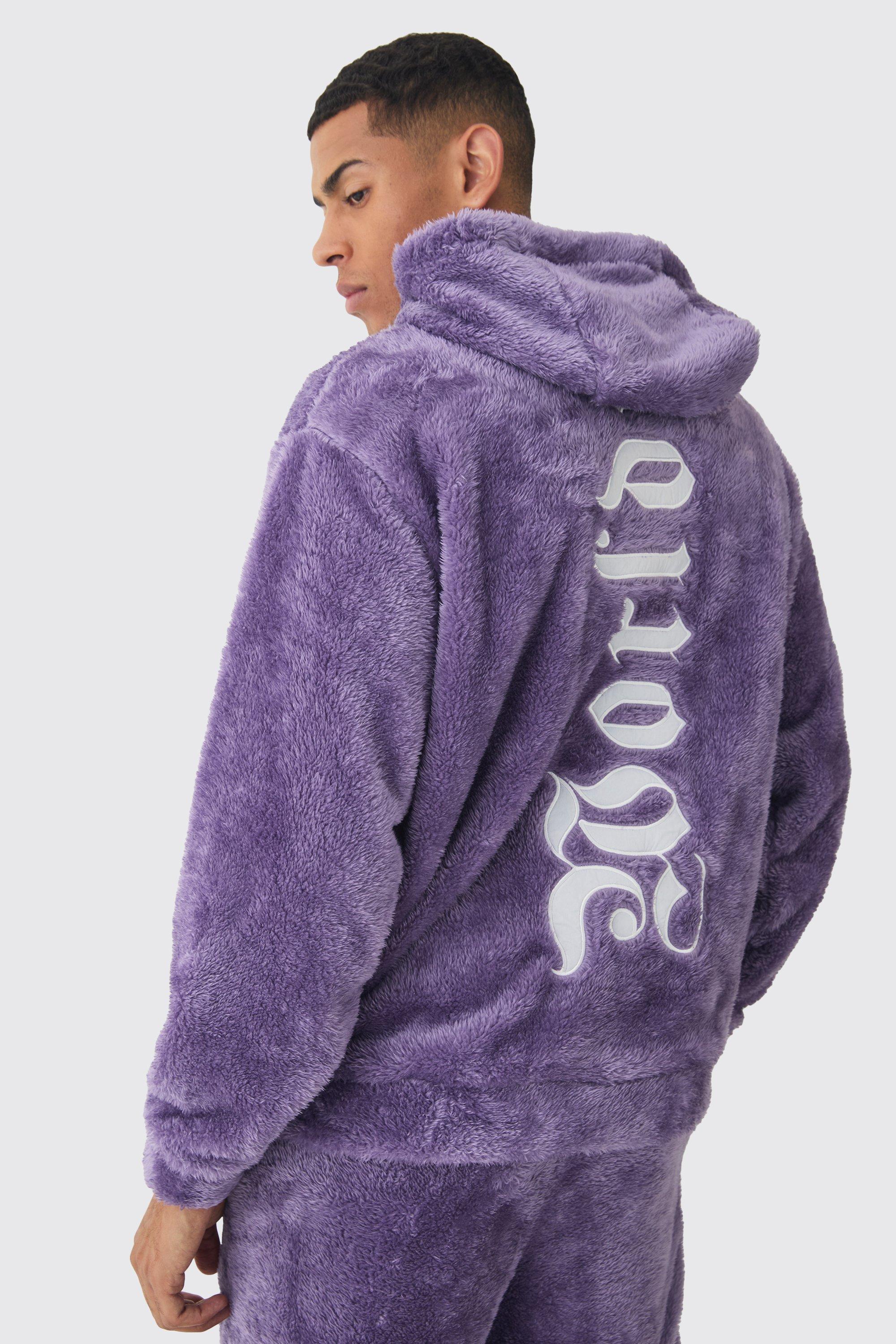 Felpa oversize Worldwide in pile borg con applique grande Teddy, Purple