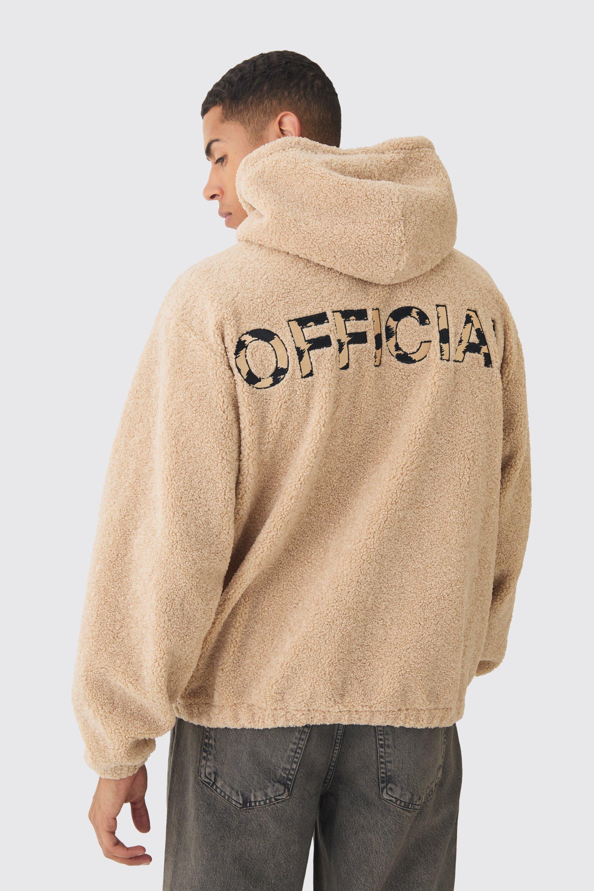 Felpa oversize Official in bouclé in pile borg con bottoni a pressione e cappuccio, Beige