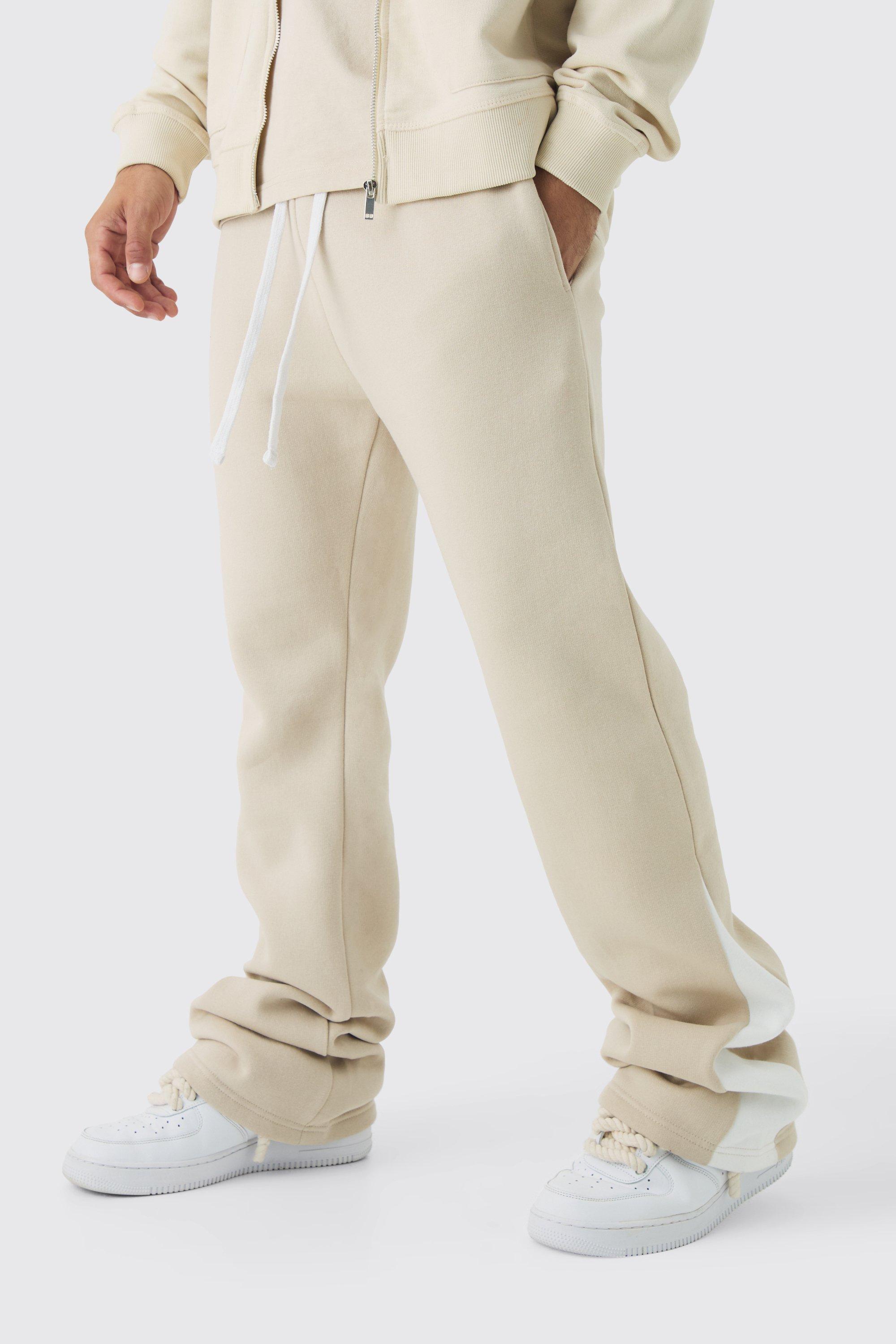 Pantaloni tuta con inserti e pieghe sul fondo, Beige