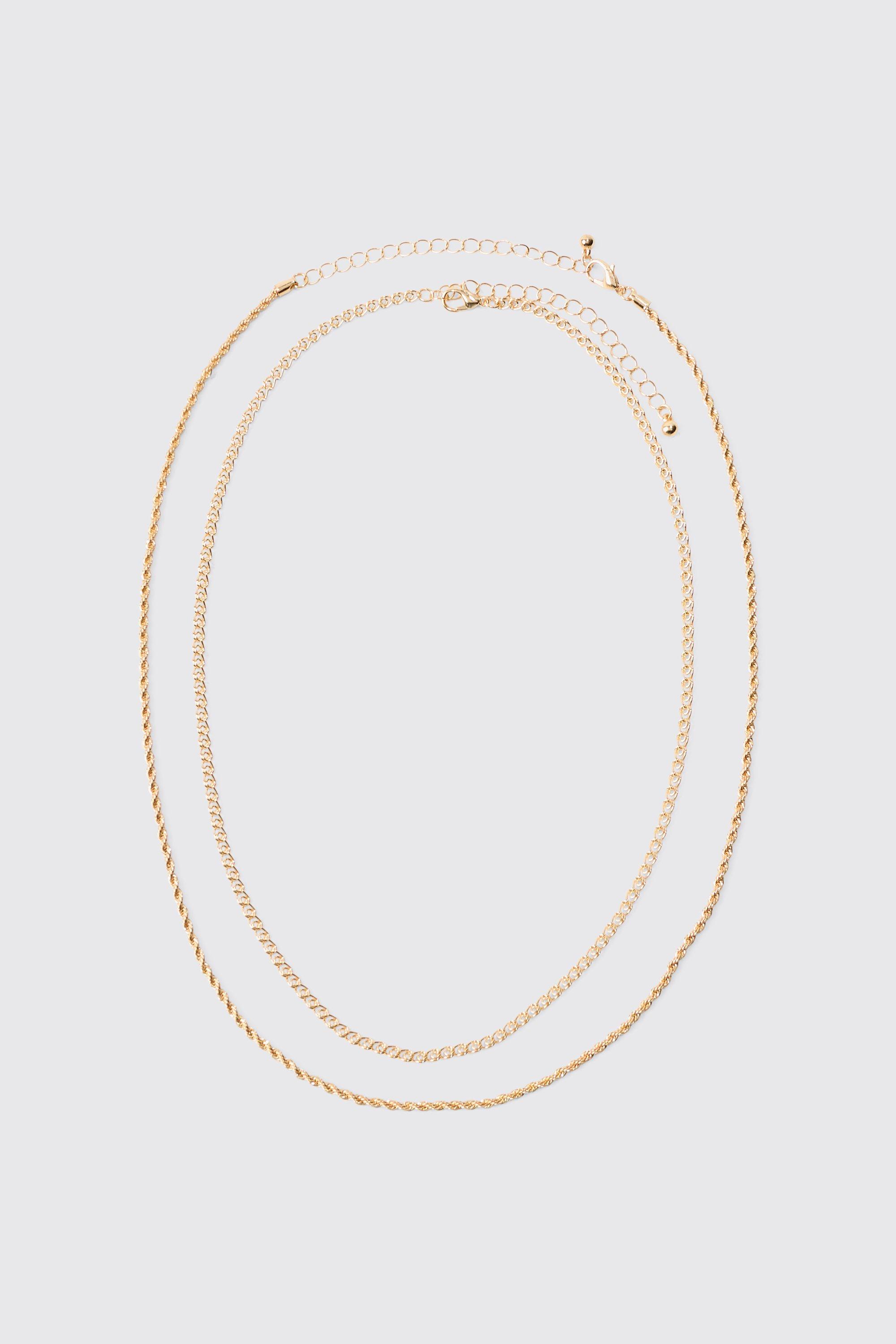 Mens Metallics Multi Layer Rope Chain Necklace, Metallics