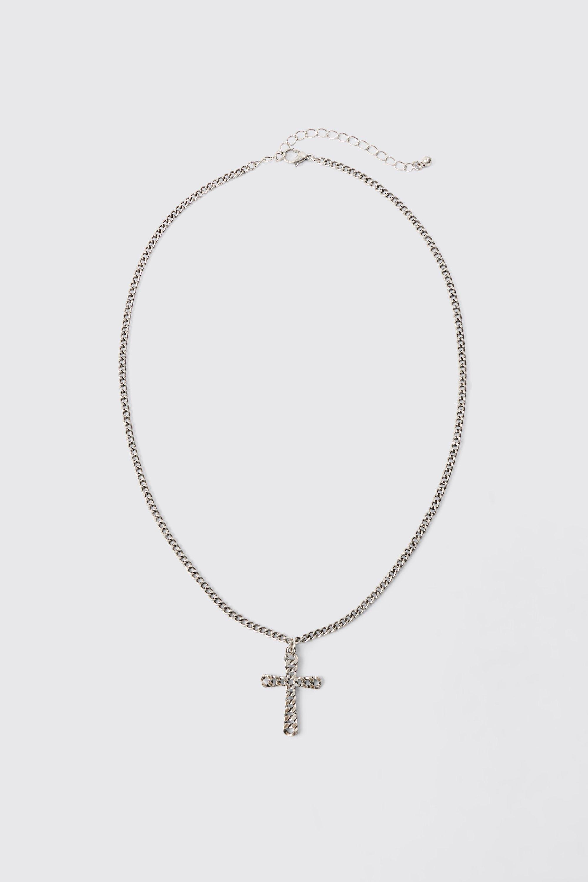 Mens Grey Cross Pendant Necklace, Grey