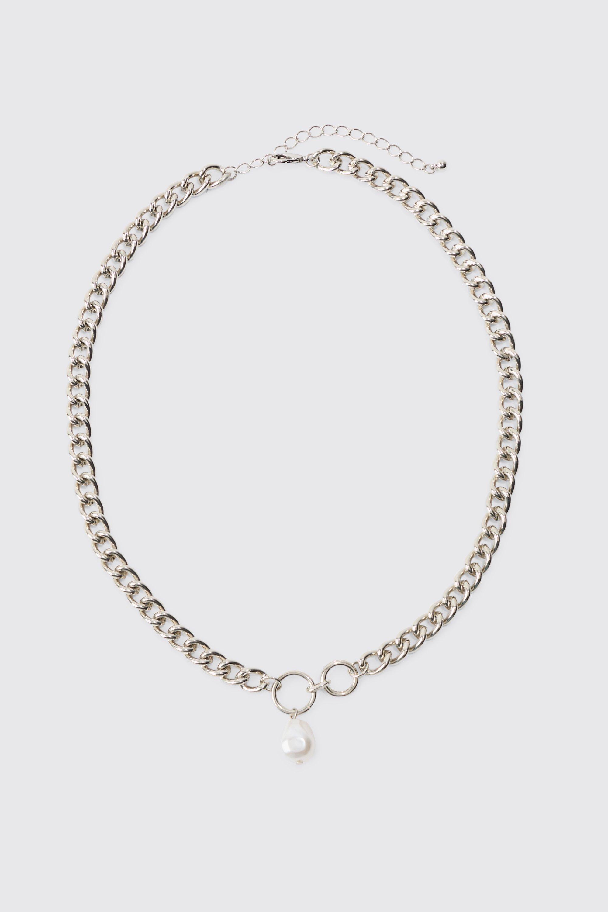 Collana a catena spessa con pendente di perle, Grigio