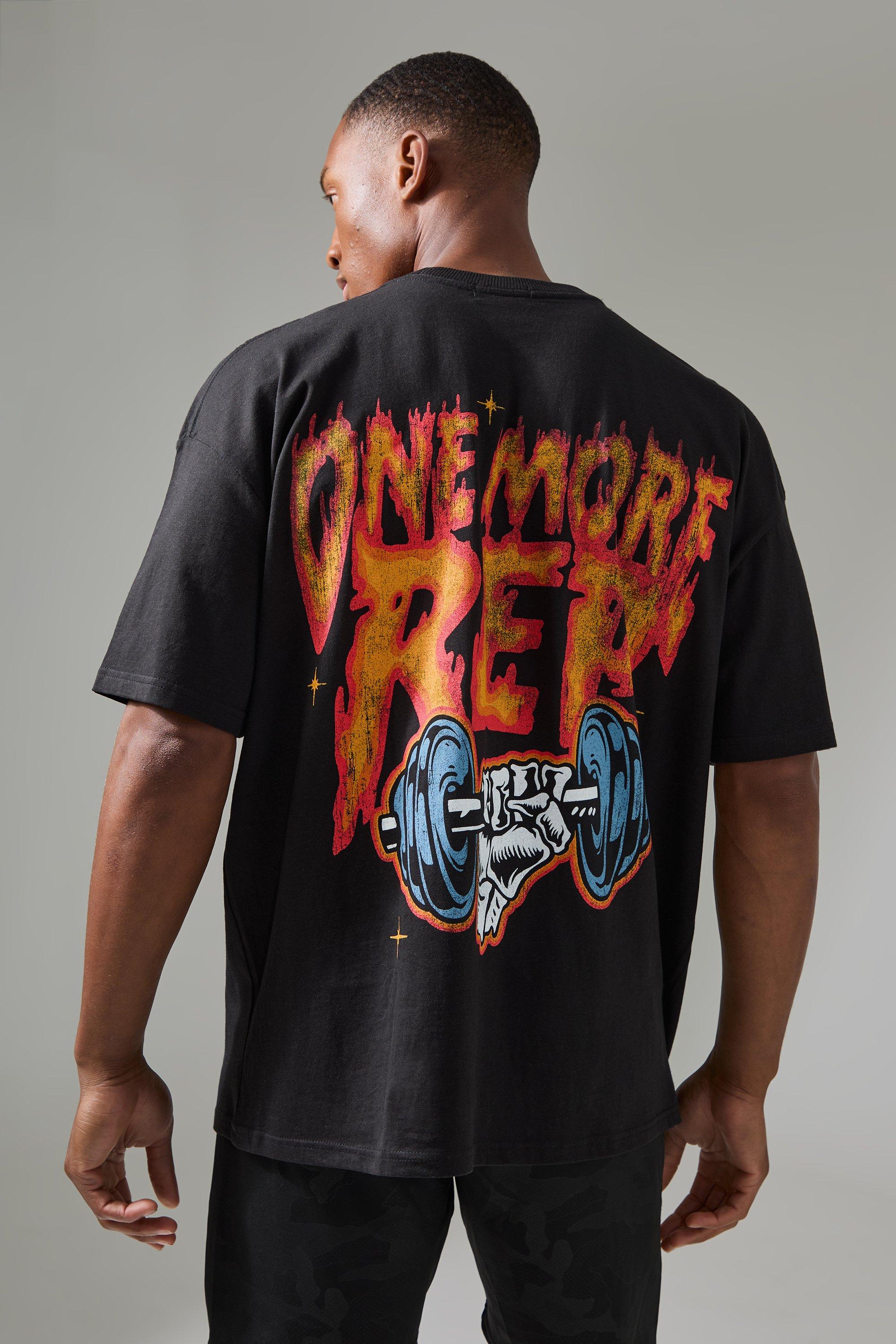 T-shirt oversize Man Active con grafica One More Rep, Nero