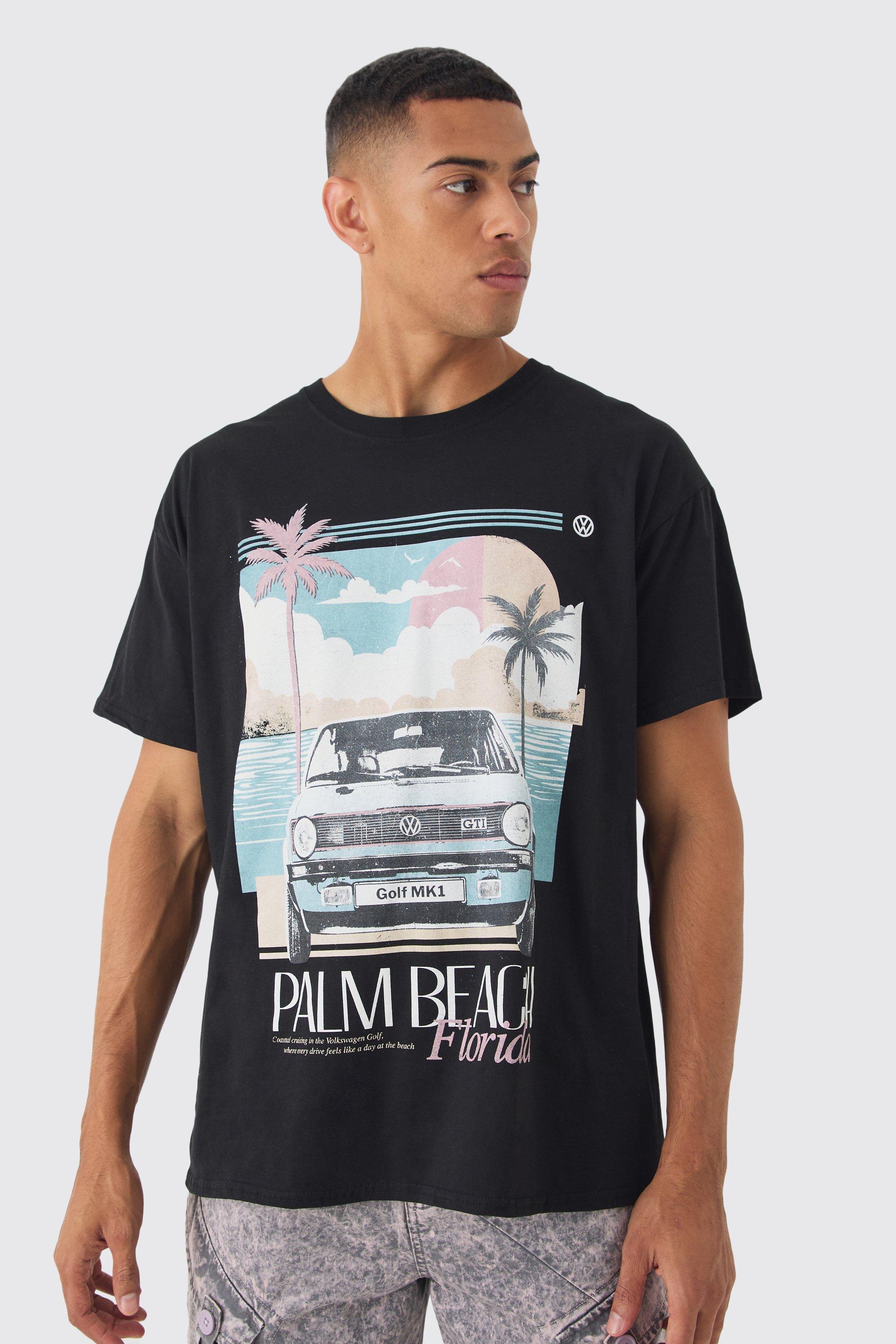 T-shirt oversize ufficiale Volkswagen con stampa Palm Beach, Nero