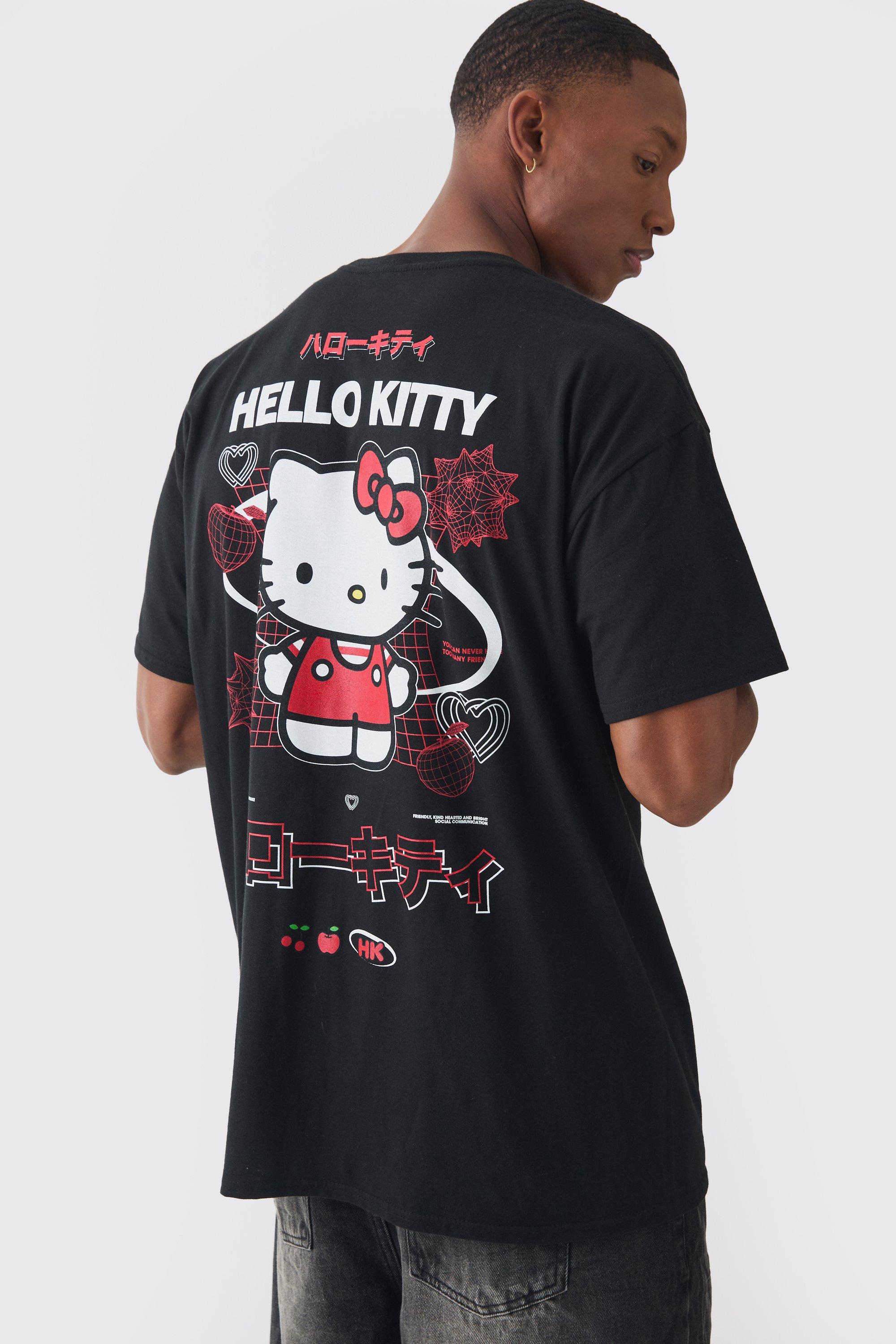 Mens Black Oversized Hello Kitty License Print T-shirt, Black