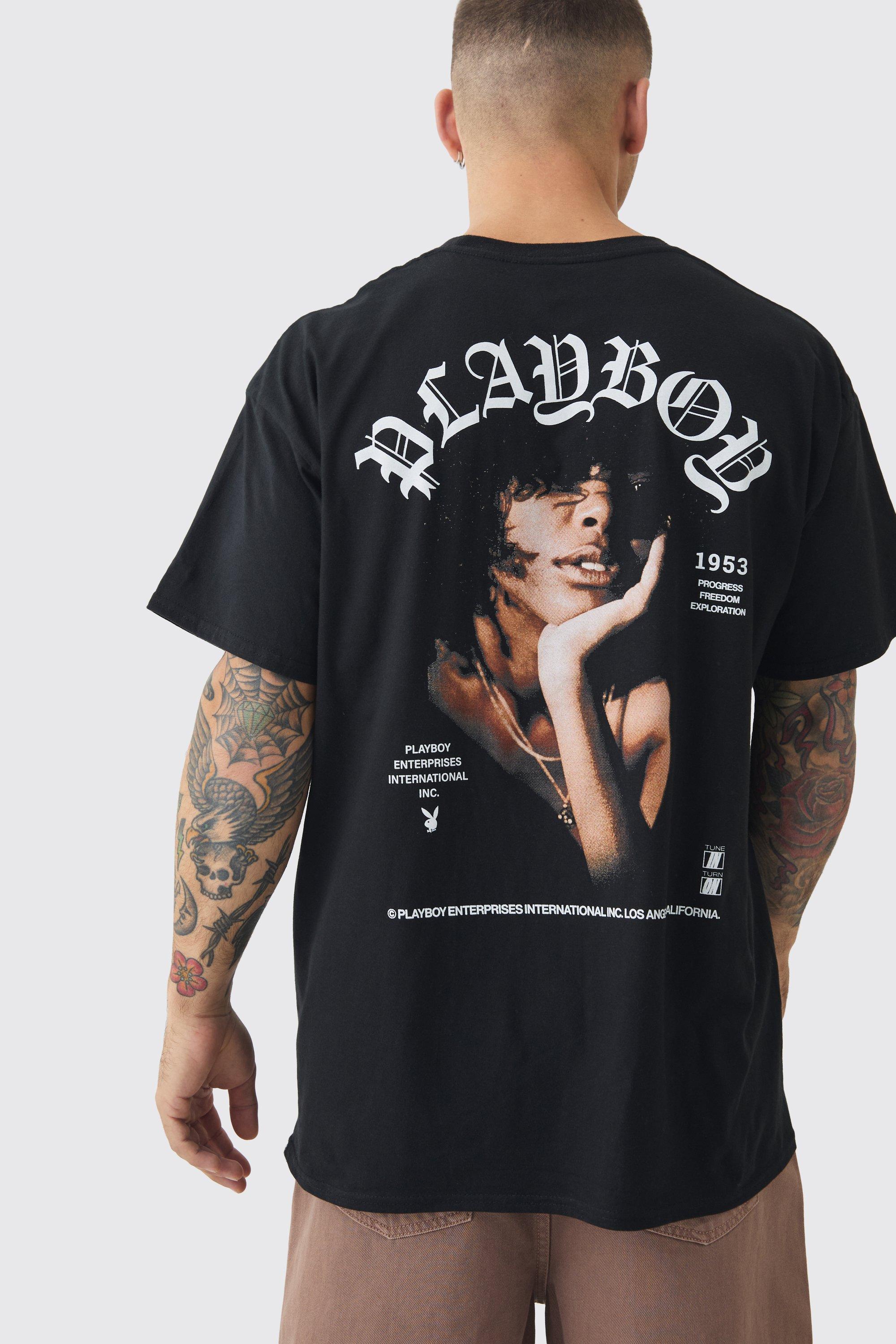 T-shirt oversize ufficiale con stampa di Playboy, Nero