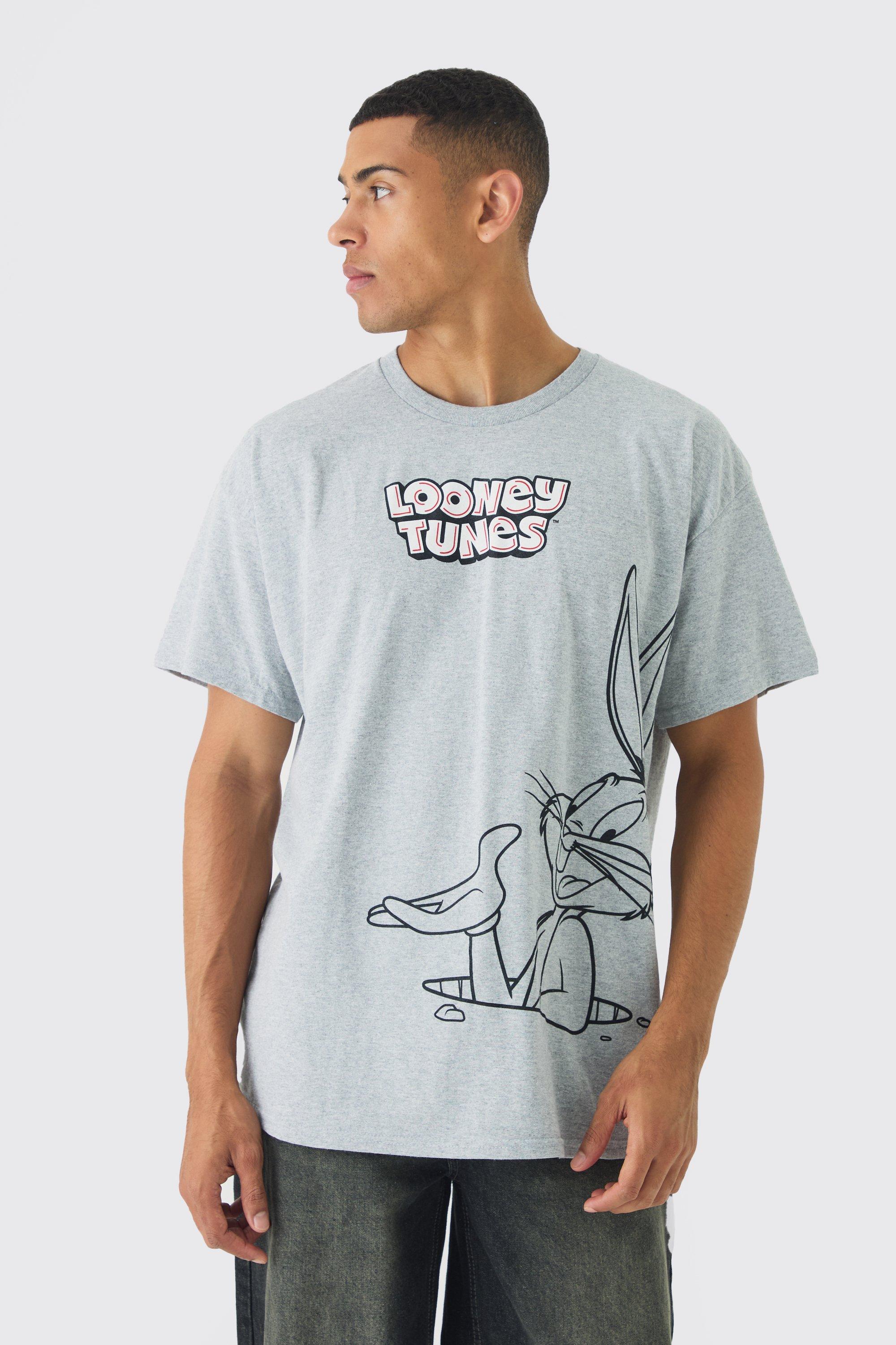 T-shirt oversize ufficiale con stampa dei Looney Tunes in lavaggio, Grigio