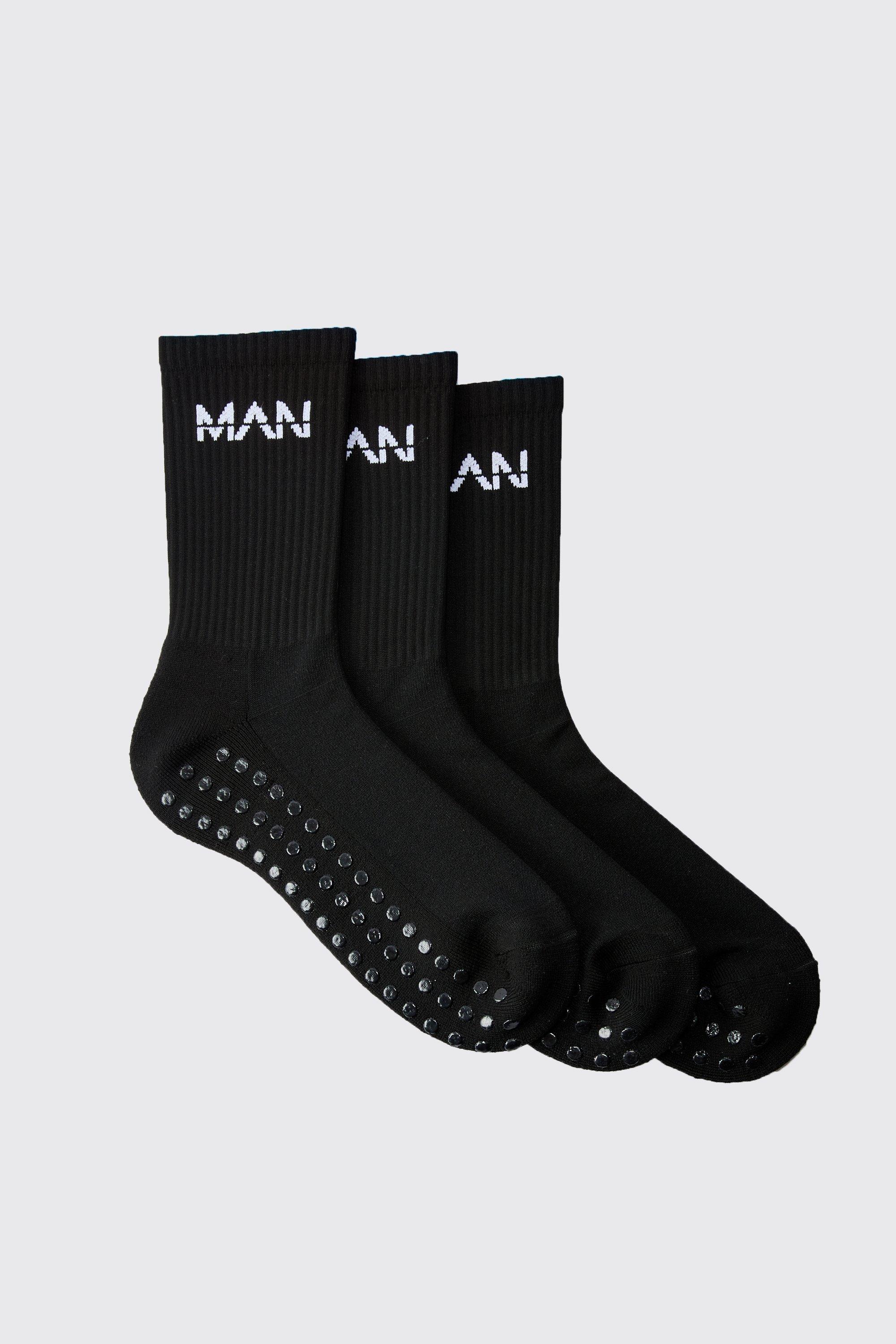 Man Active Training Grip Crew 3pack Socks, Nero