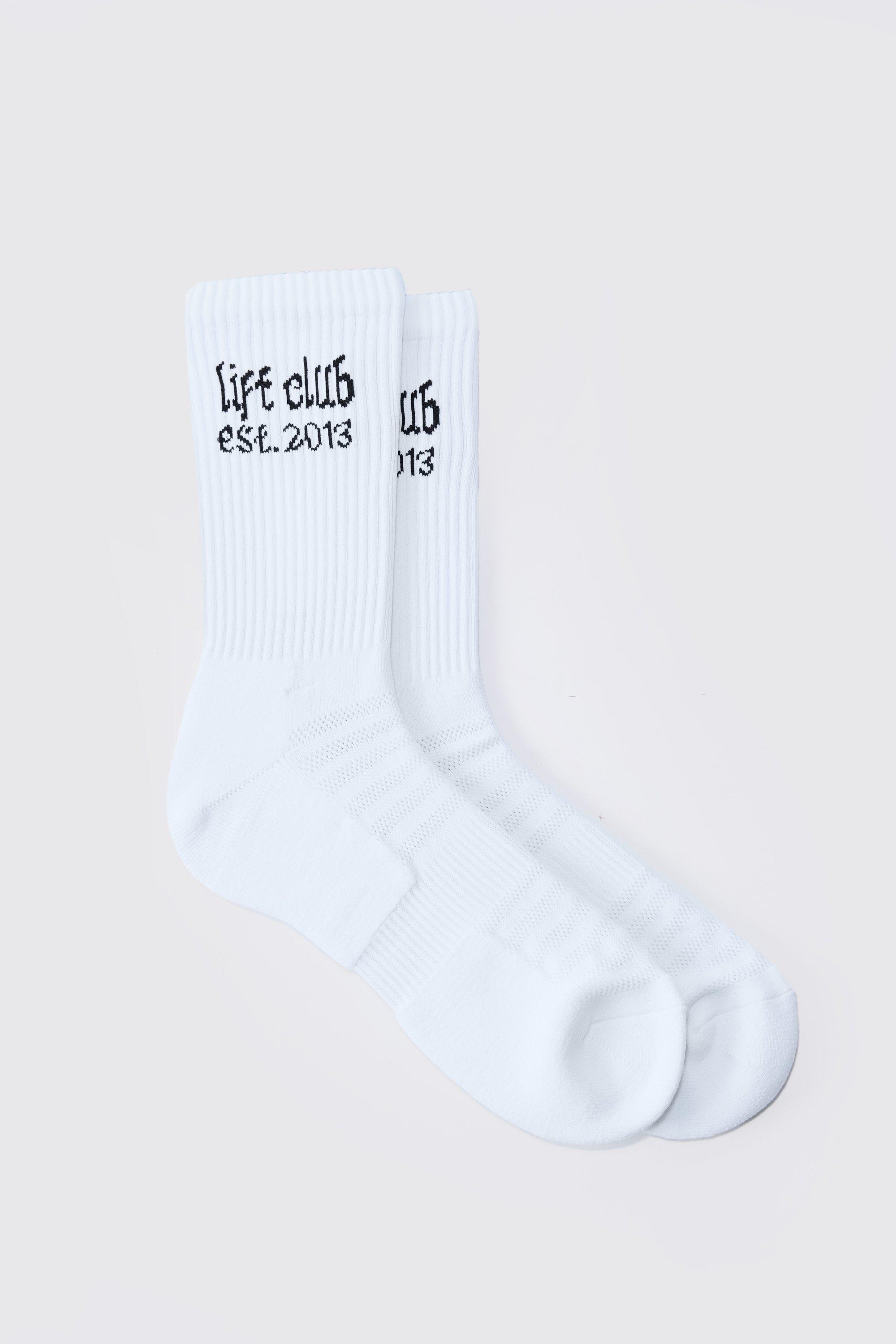 Mens White Man Active Lift Club Crew Socks, White