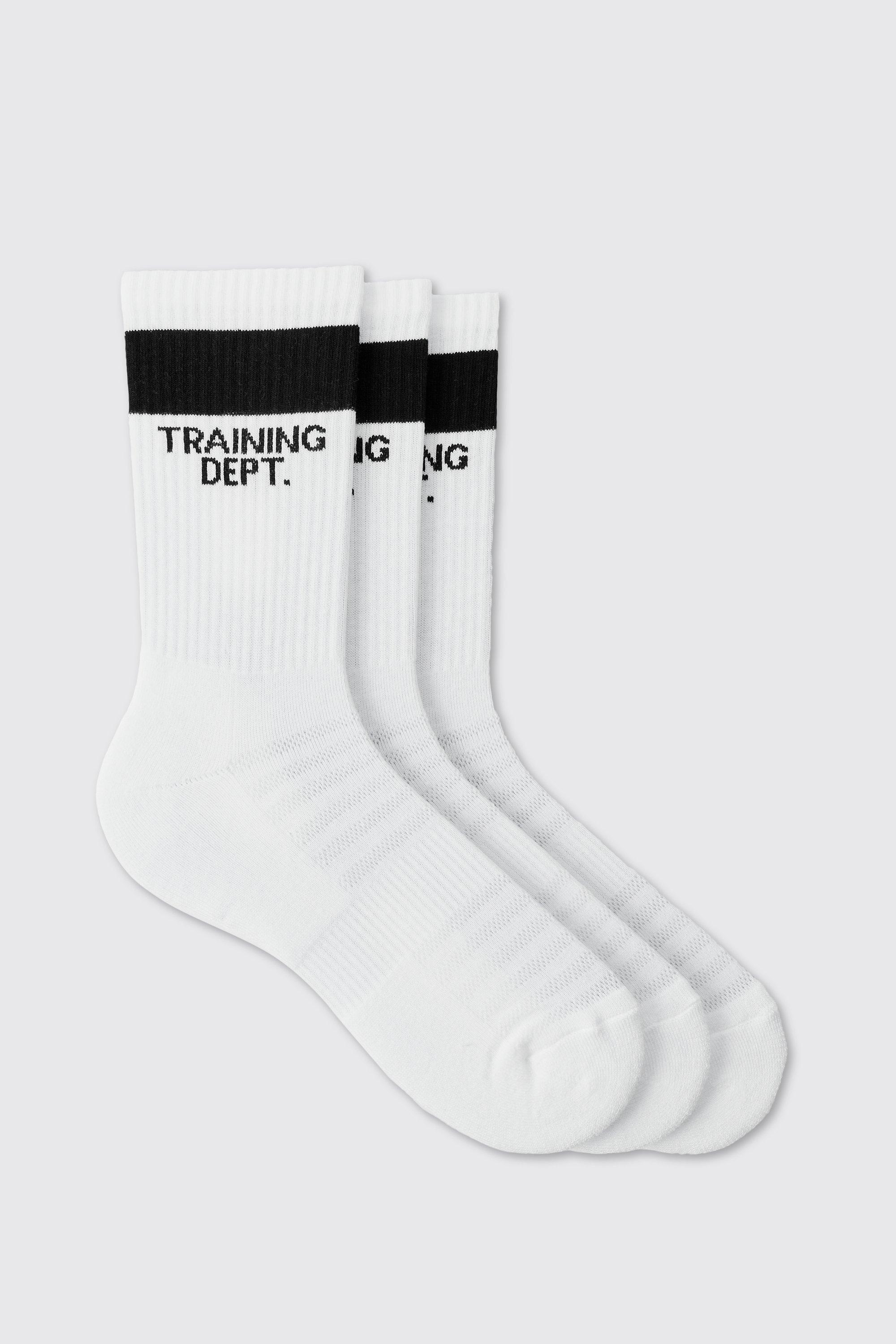 Mens White Man Active Training Dept Cushioned Crew 3 Pack Socks, White