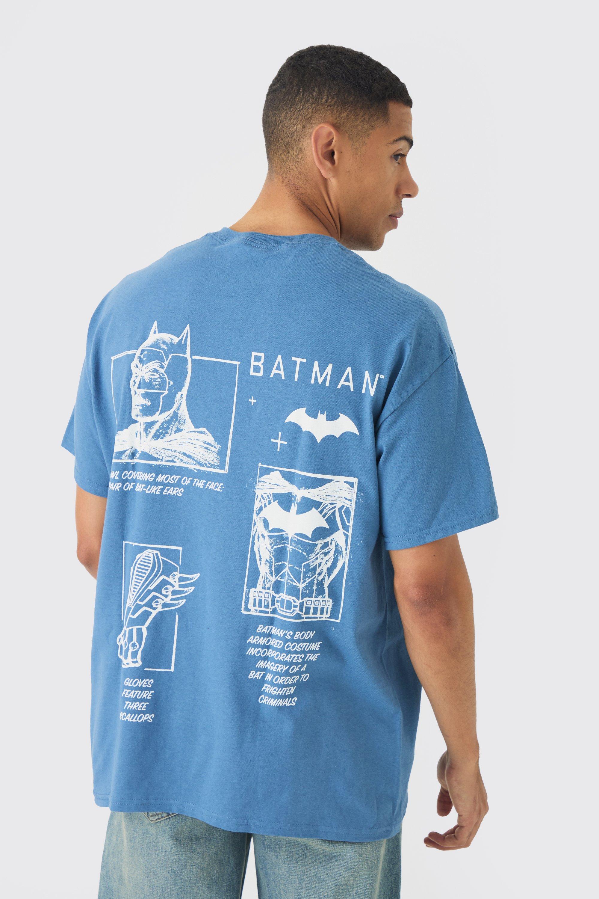 Mens Blue Oversized Batman Wash License Print T-shirt, Blue