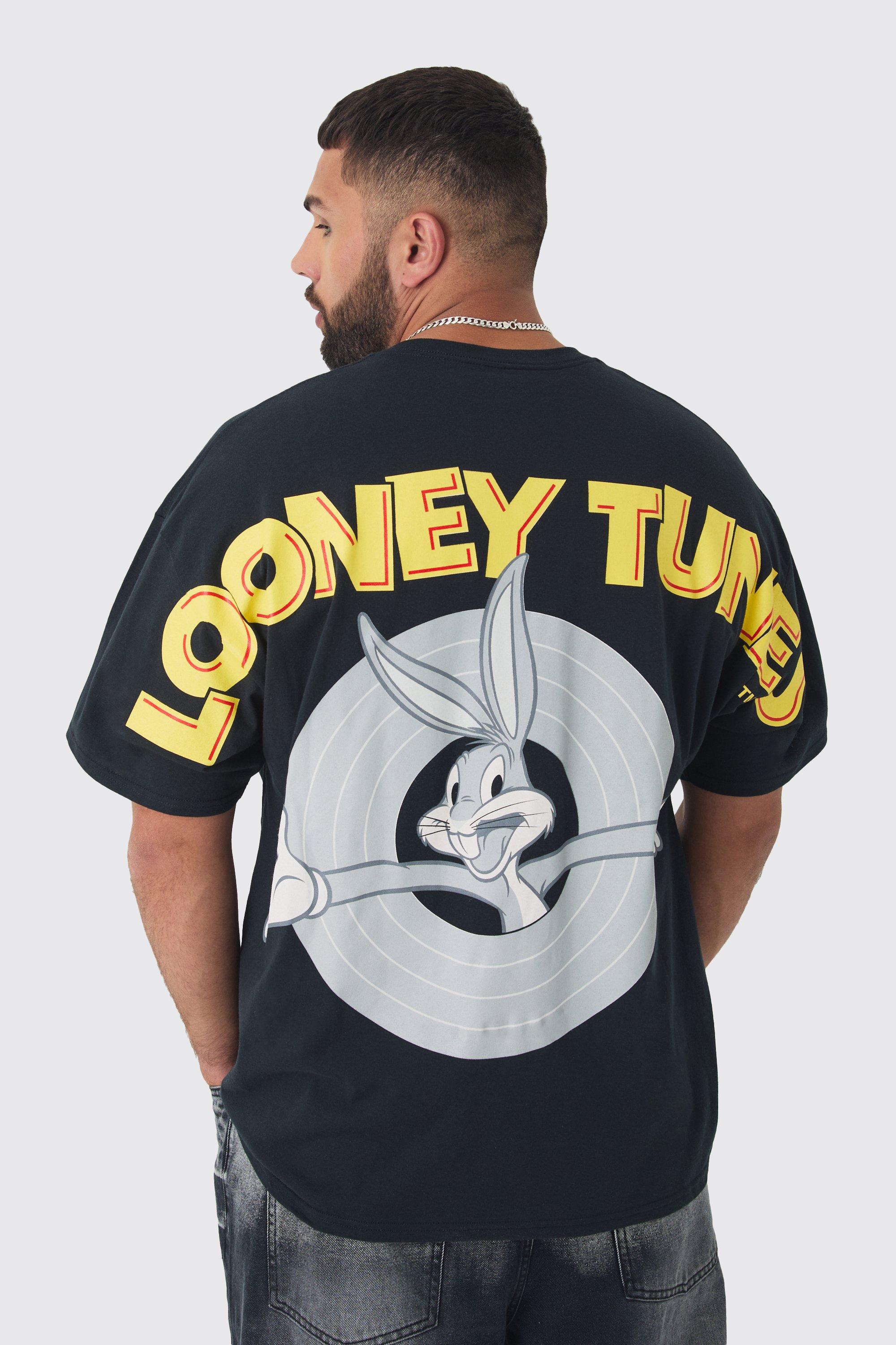 Mens Plus Looney Tunes Licence Printed T-shirt In Black, Black