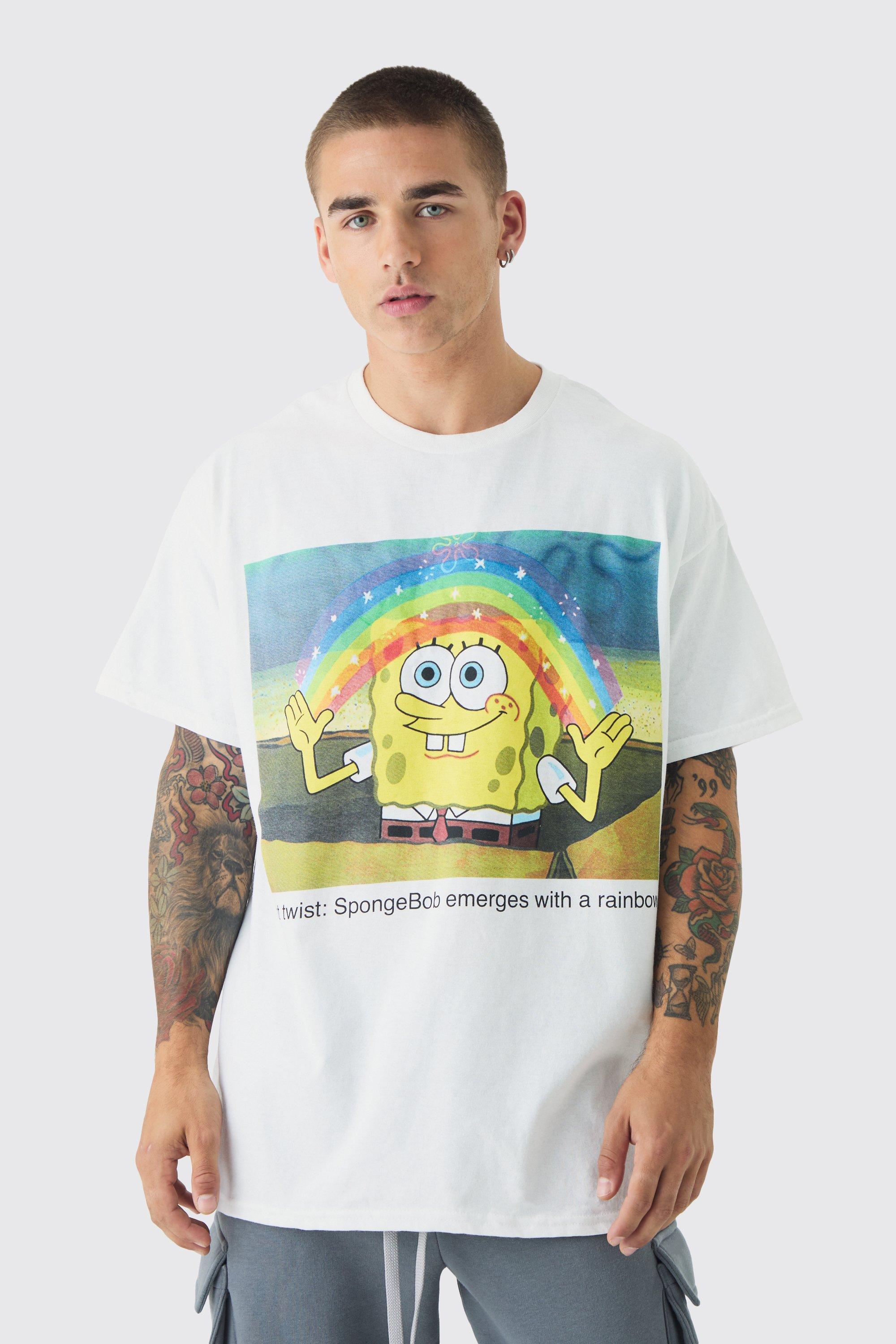 Mens White Oversized Spongebob License Print T-shirt, White