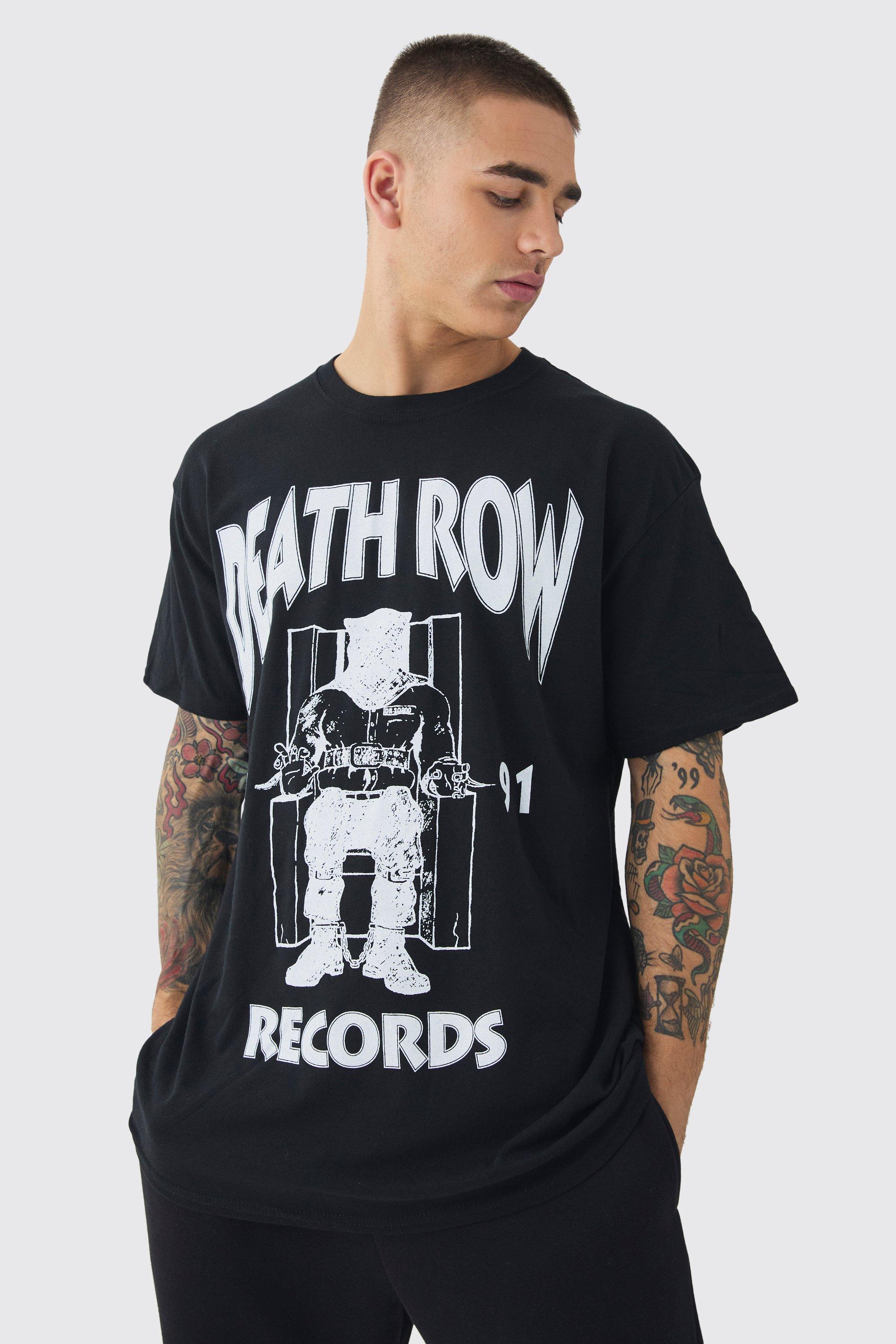 Mens Black Oversized Death Row Records License Print T-shirt, Black