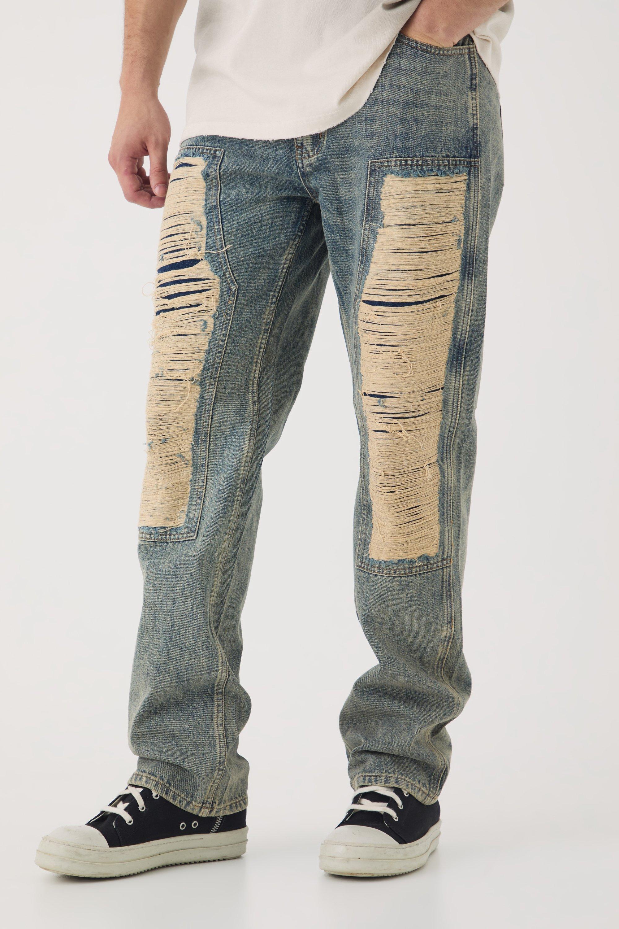 Jeans Tall rilassati con pannelli stile Carpenter e strappi, Azzurro