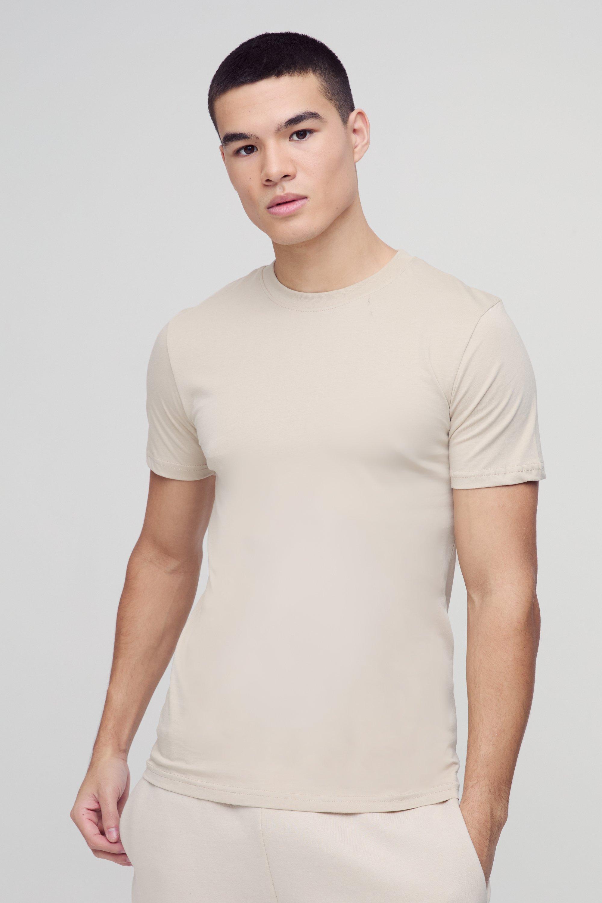 Mens Beige Muscle Fit T-shirt, Beige