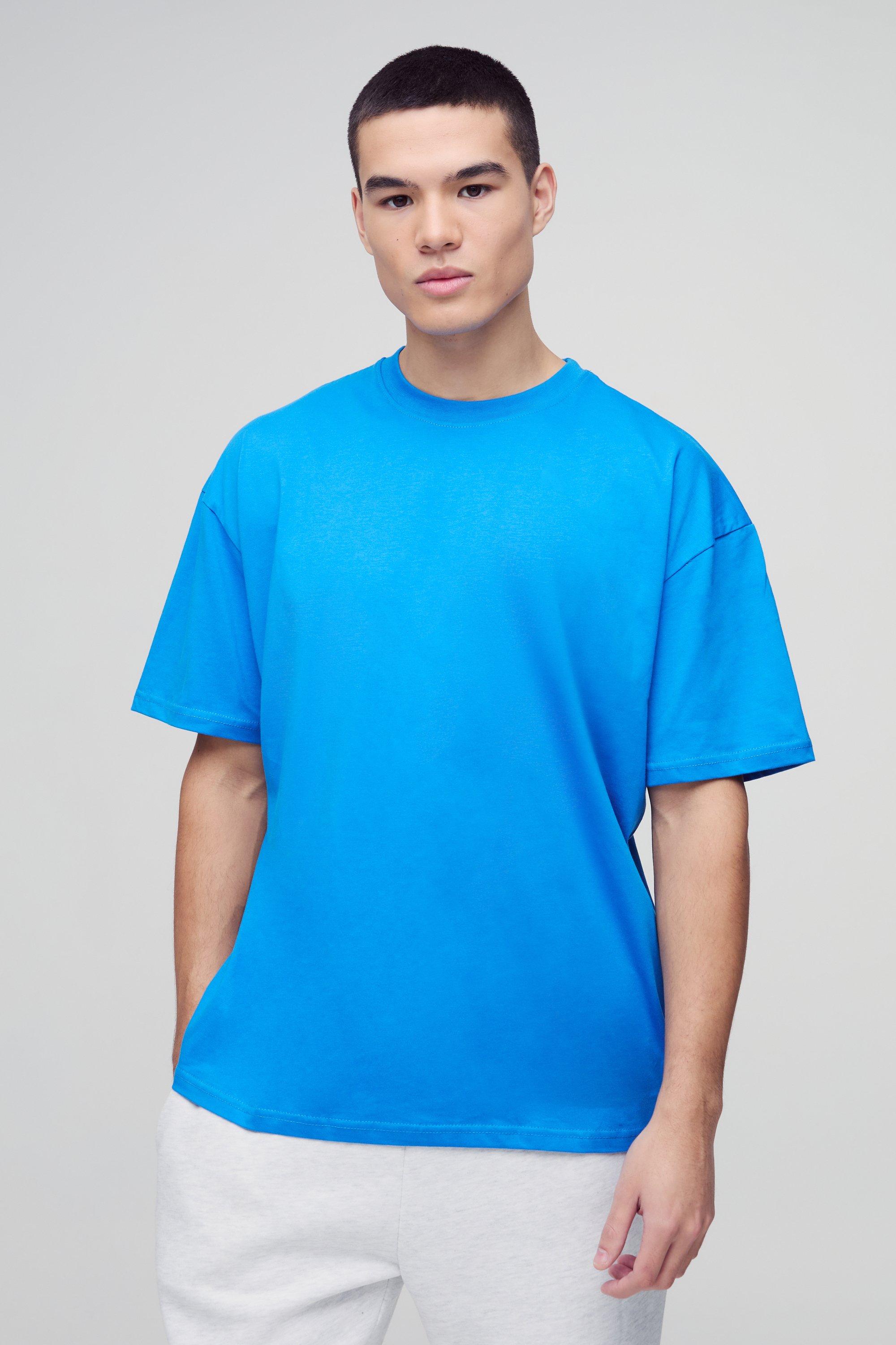 T-shirt oversize Basic a girocollo, Azzurro