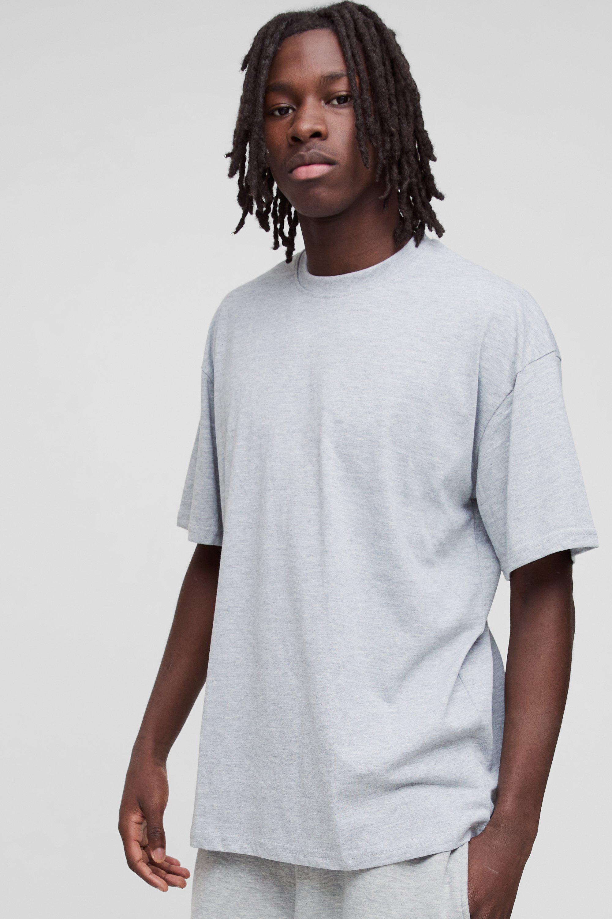 Mens Grey Oversized Basic Crew Neck T-shirt, Grey