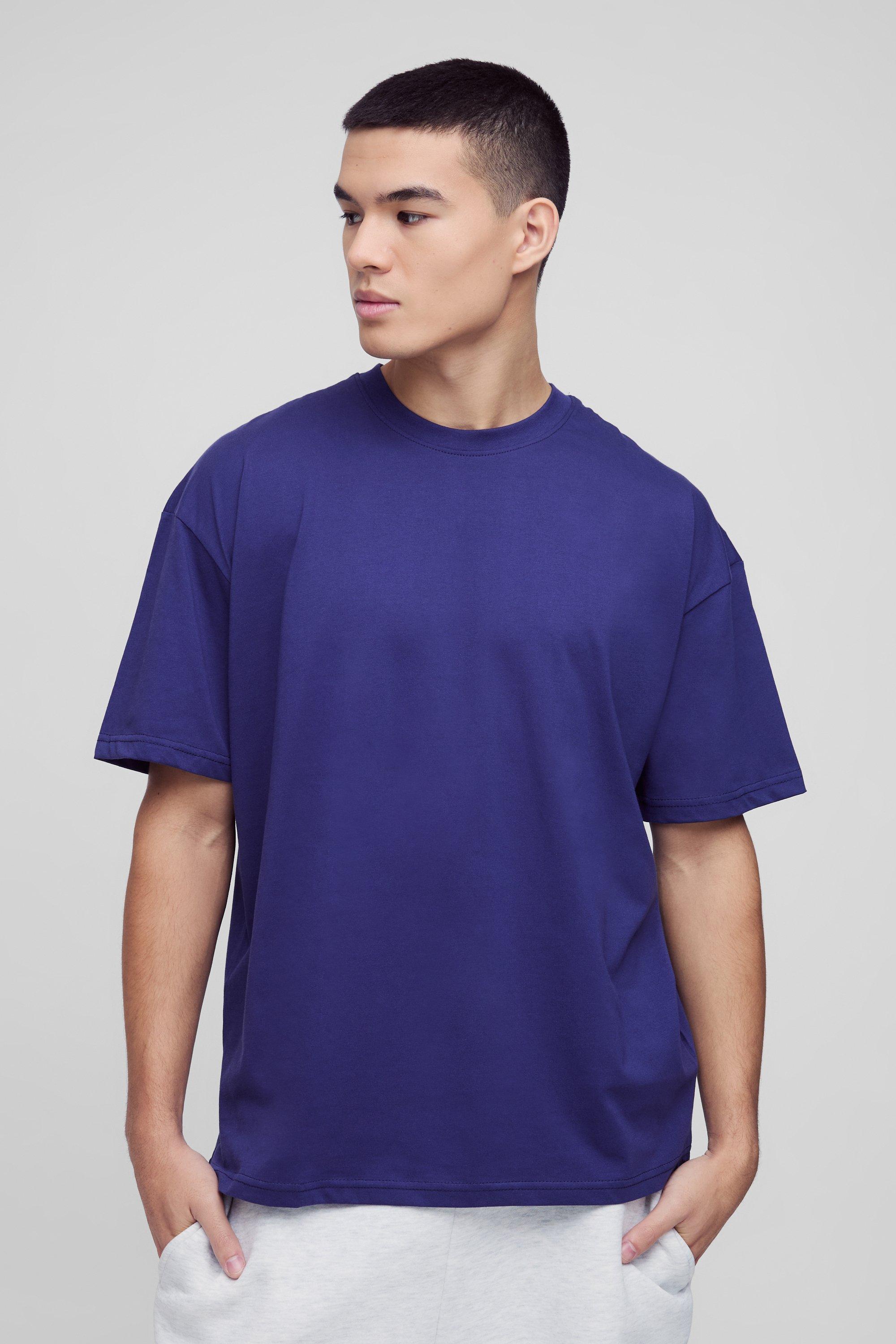 Mens Navy Oversized Basic Crew Neck T-shirt, Navy