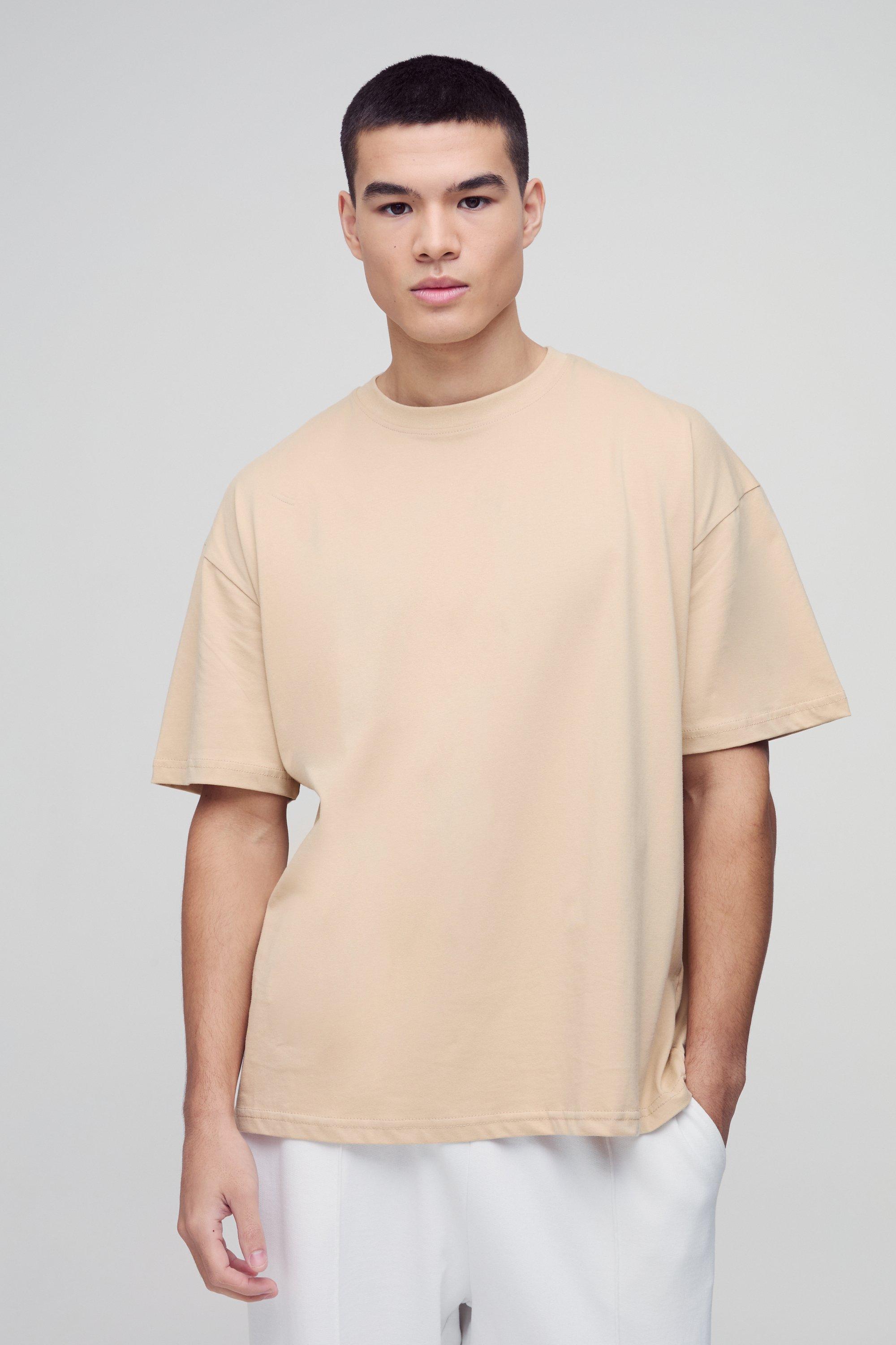 T-shirt oversize Basic a girocollo, Beige