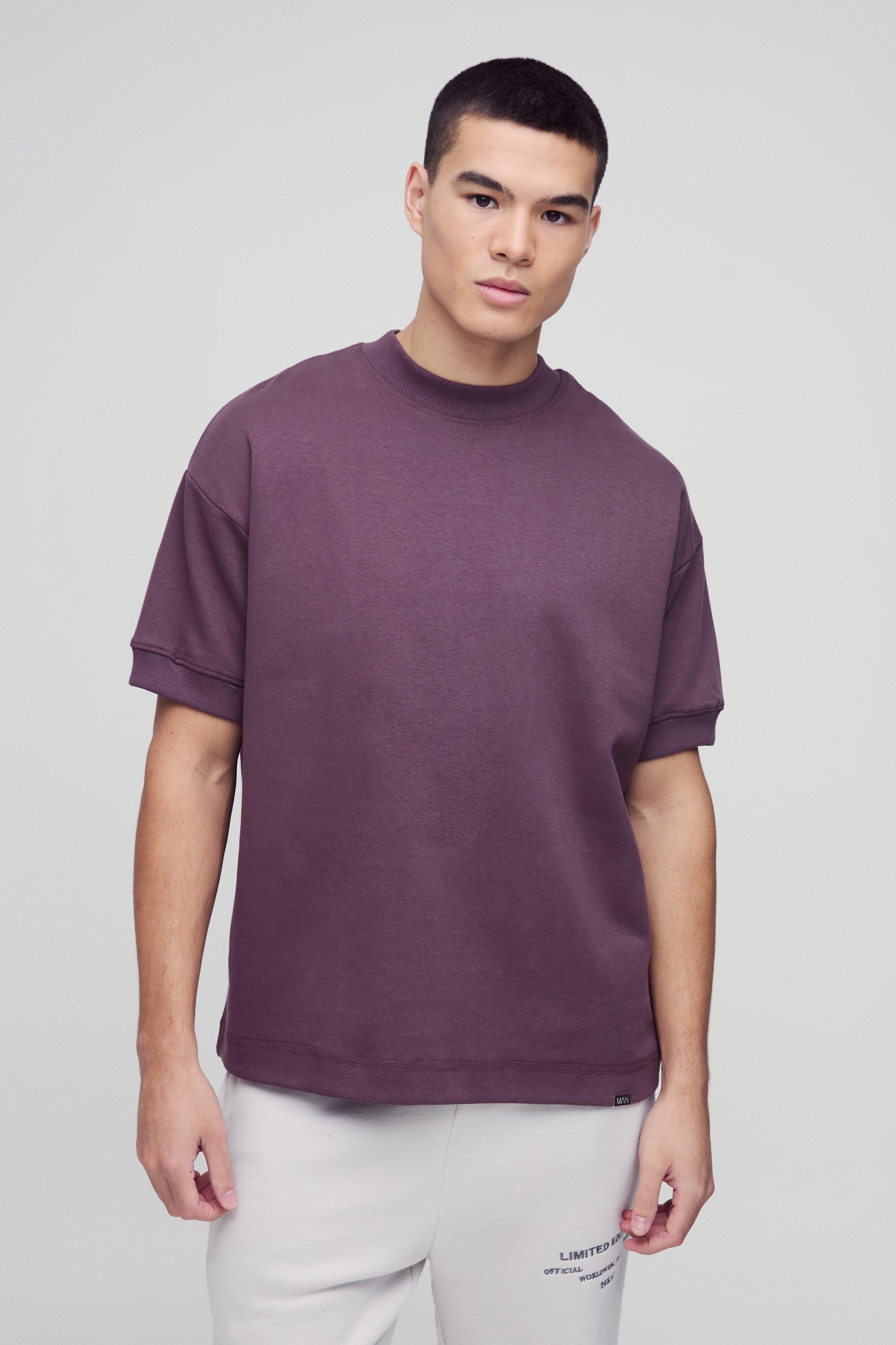 T-shirt Man oversize a coste pesanti con girocollo esteso e polsini a coste, Purple