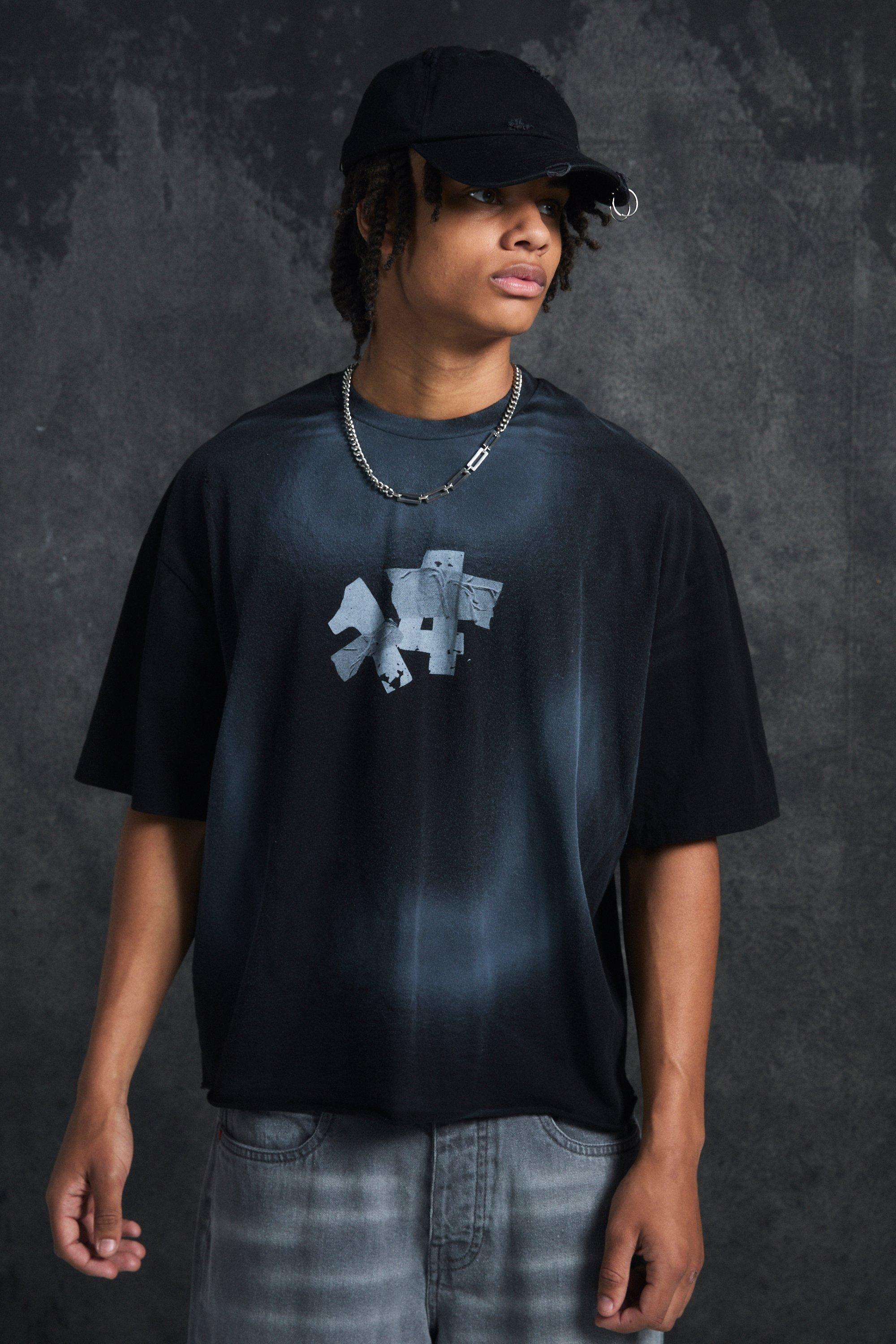 Mens Black Trippie Redd Oversized Boxy Heavy Washed 14 T-shirt, Black