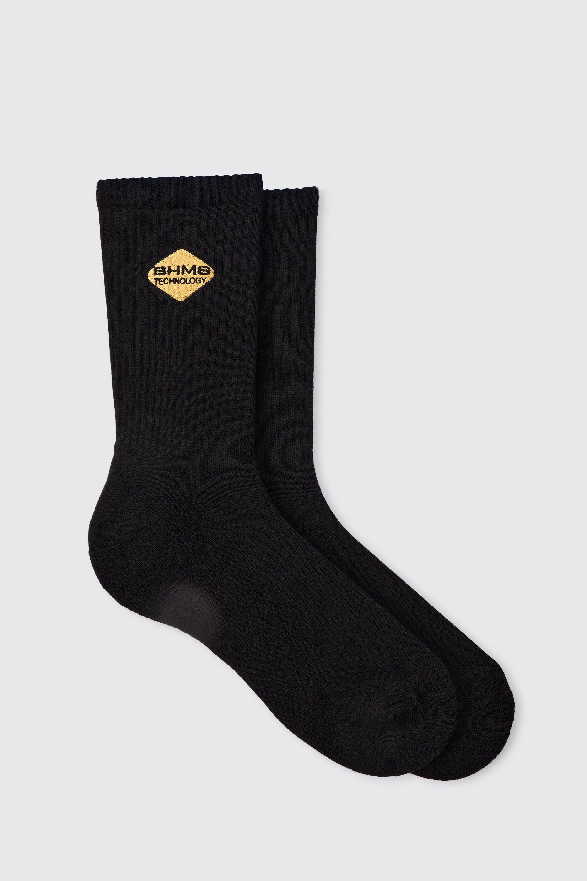 Mens Black Moto BHMS Embroidered Socks, Black